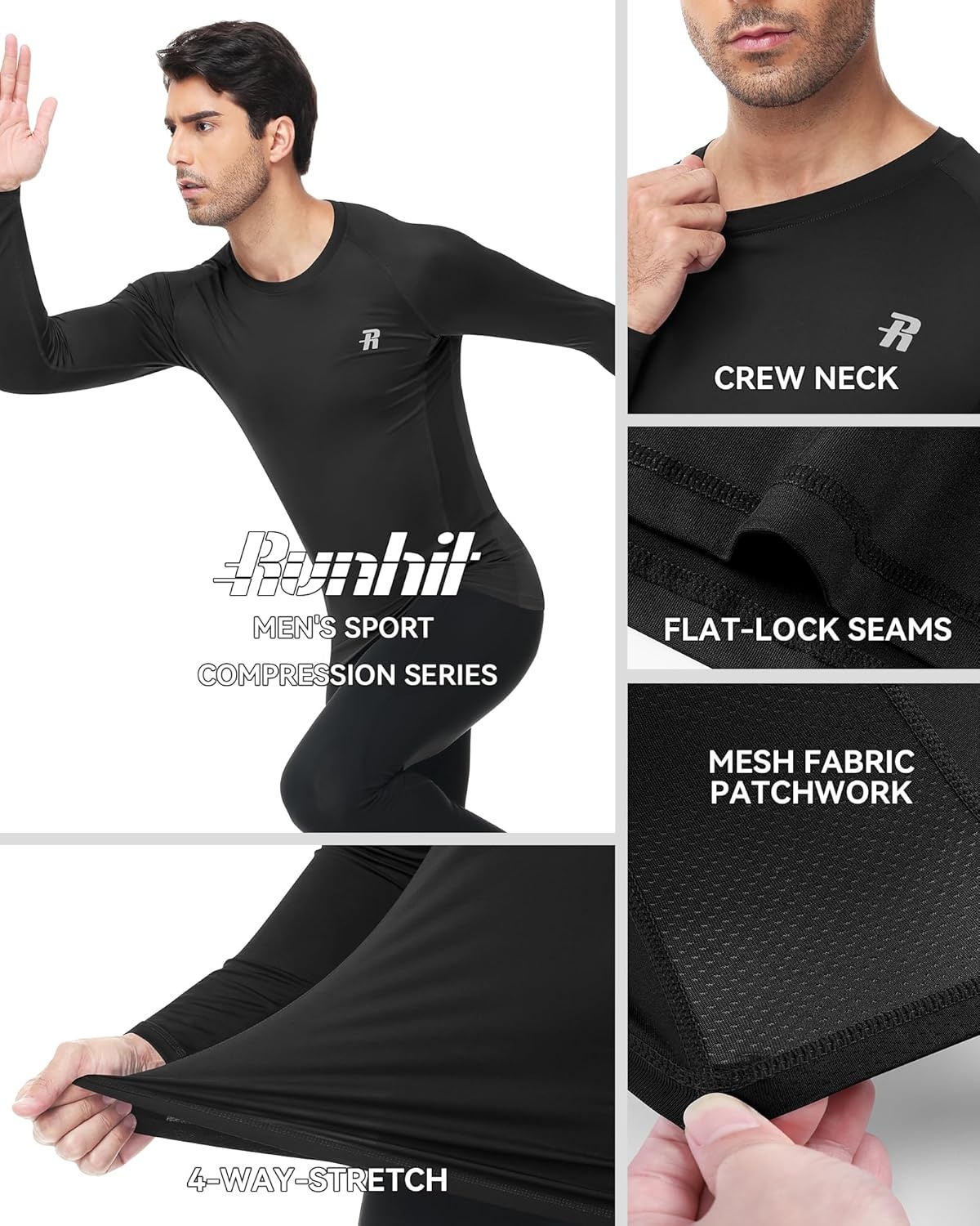 image:imageRunhit Compression Shirts for Men Long Sleeve Cool Dry Workout Undershirts Athletic Running Base Layer Top for Sports Gym2 PackblackWhite