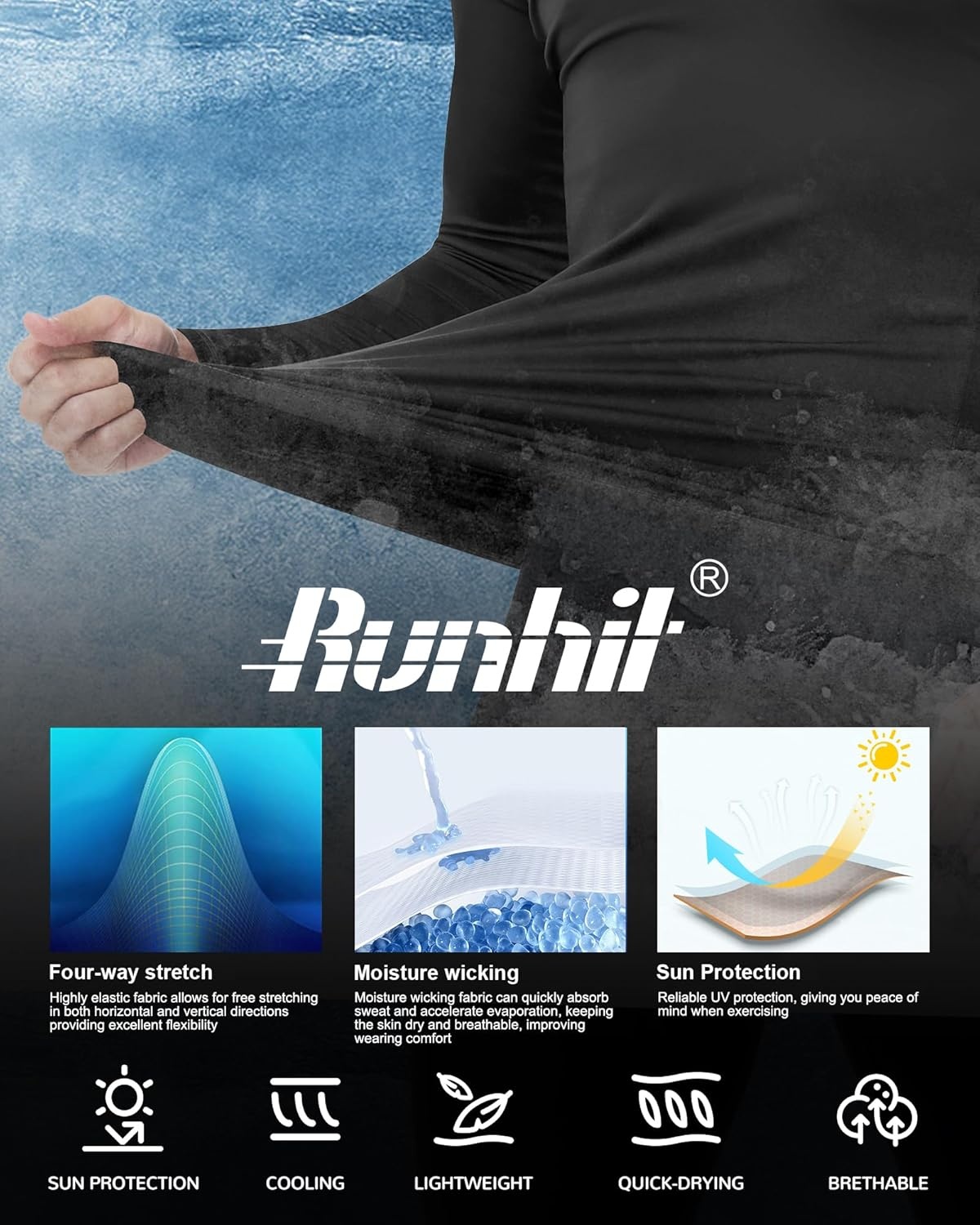 image:imageRunhit Compression Shirts for Men Long Sleeve Cool Dry Workout Undershirts Athletic Running Base Layer Top for Sports Gym2 PackblackWhite
