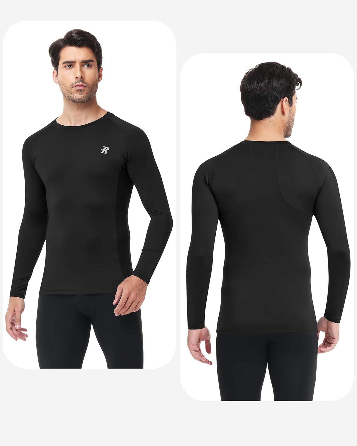 image:imageRunhit Compression Shirts for Men Long Sleeve Cool Dry Workout Undershirts Athletic Running Base Layer Top for Sports Gym2 PackblackWhite