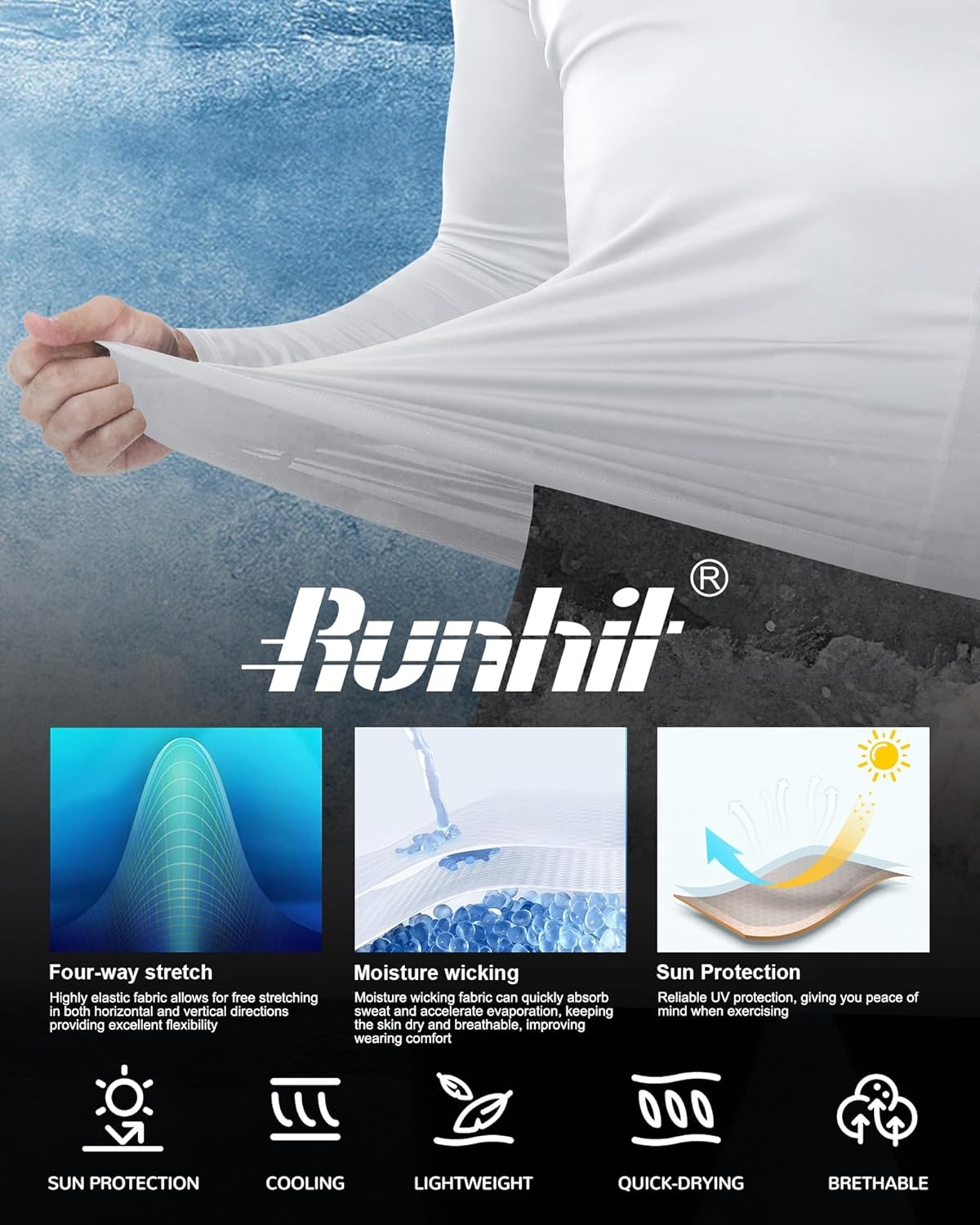 image:imageRunhit Compression Shirts for Men Long Sleeve Cool Dry Workout Undershirts Athletic Running Base Layer Top for Sports Gym2 PackwhiteWhite