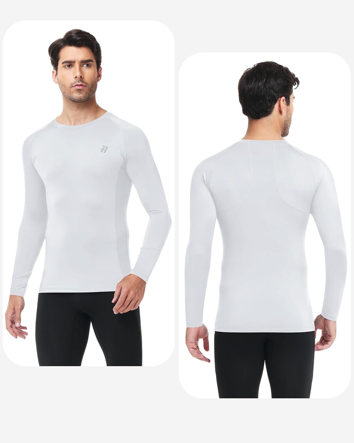 image:imageRunhit Compression Shirts for Men Long Sleeve Cool Dry Workout Undershirts Athletic Running Base Layer Top for Sports Gym2 PackwhiteWhite