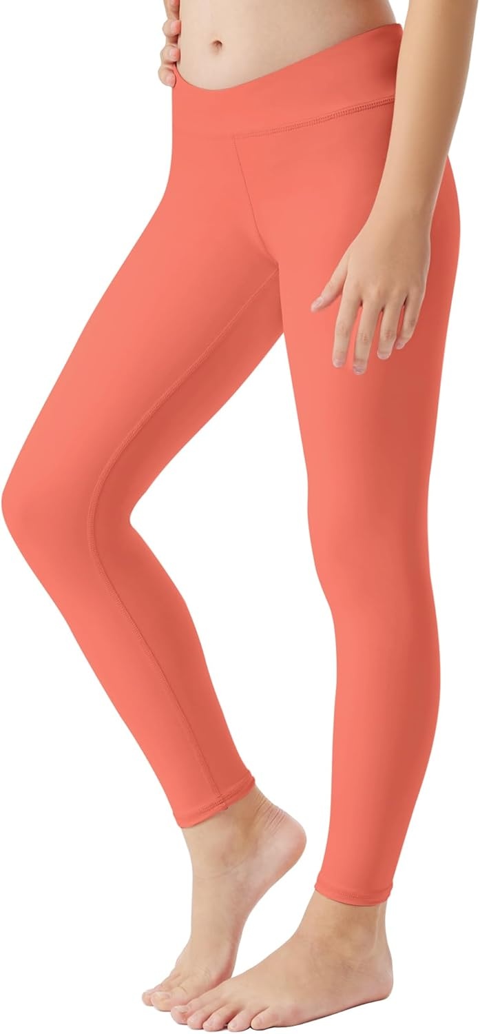 image:imageRunhit Girls Athletic Leggings Cross High Waisted Kids Yoga Dance Compression Pants for Teen Workout RunningCoral Pink