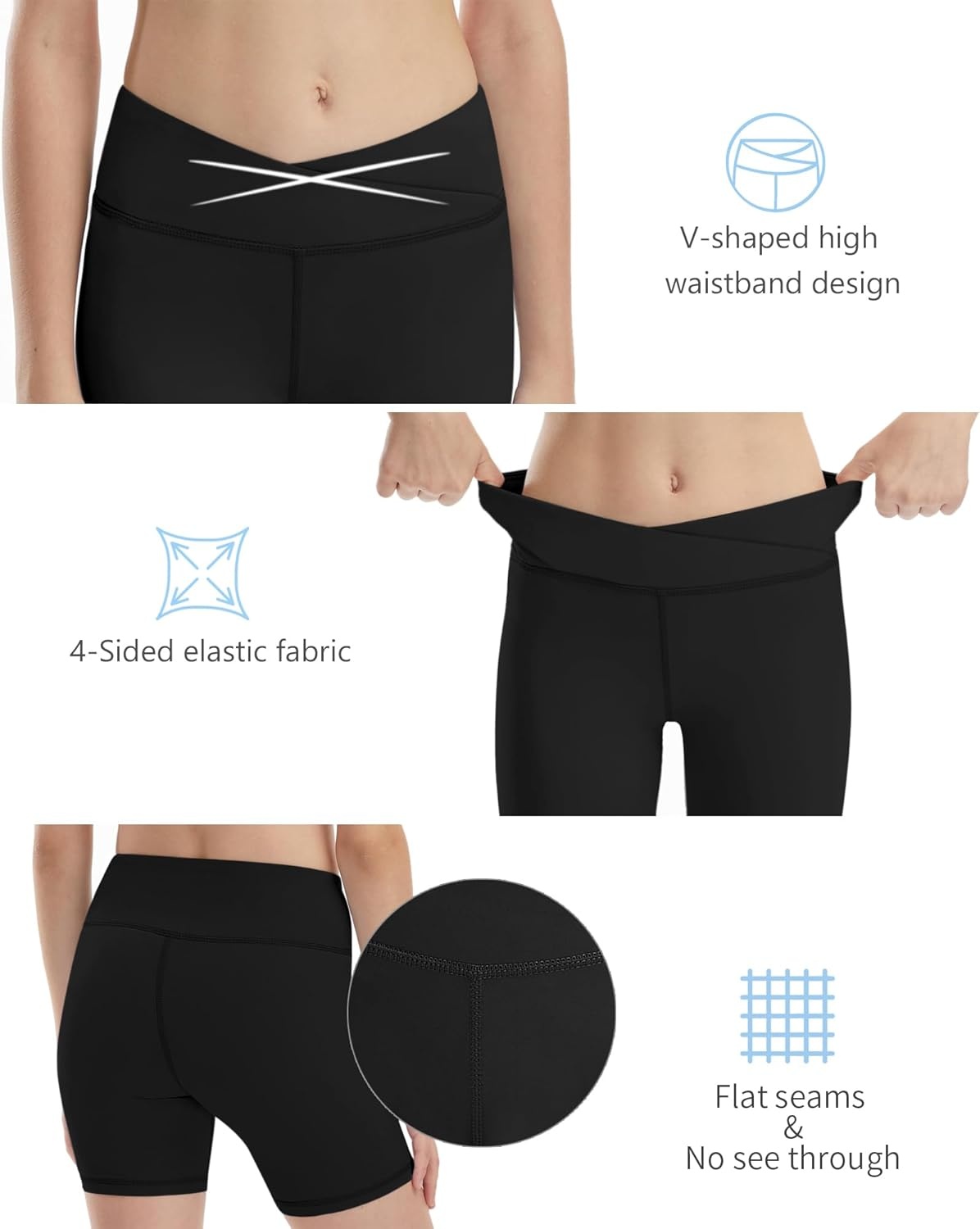 image:imageRunhit Girls Volleyball Shorts 5 Youth Spandex Biker Shorts Kids V Cross Waist Compression Dance Athletic ShortsBlack
