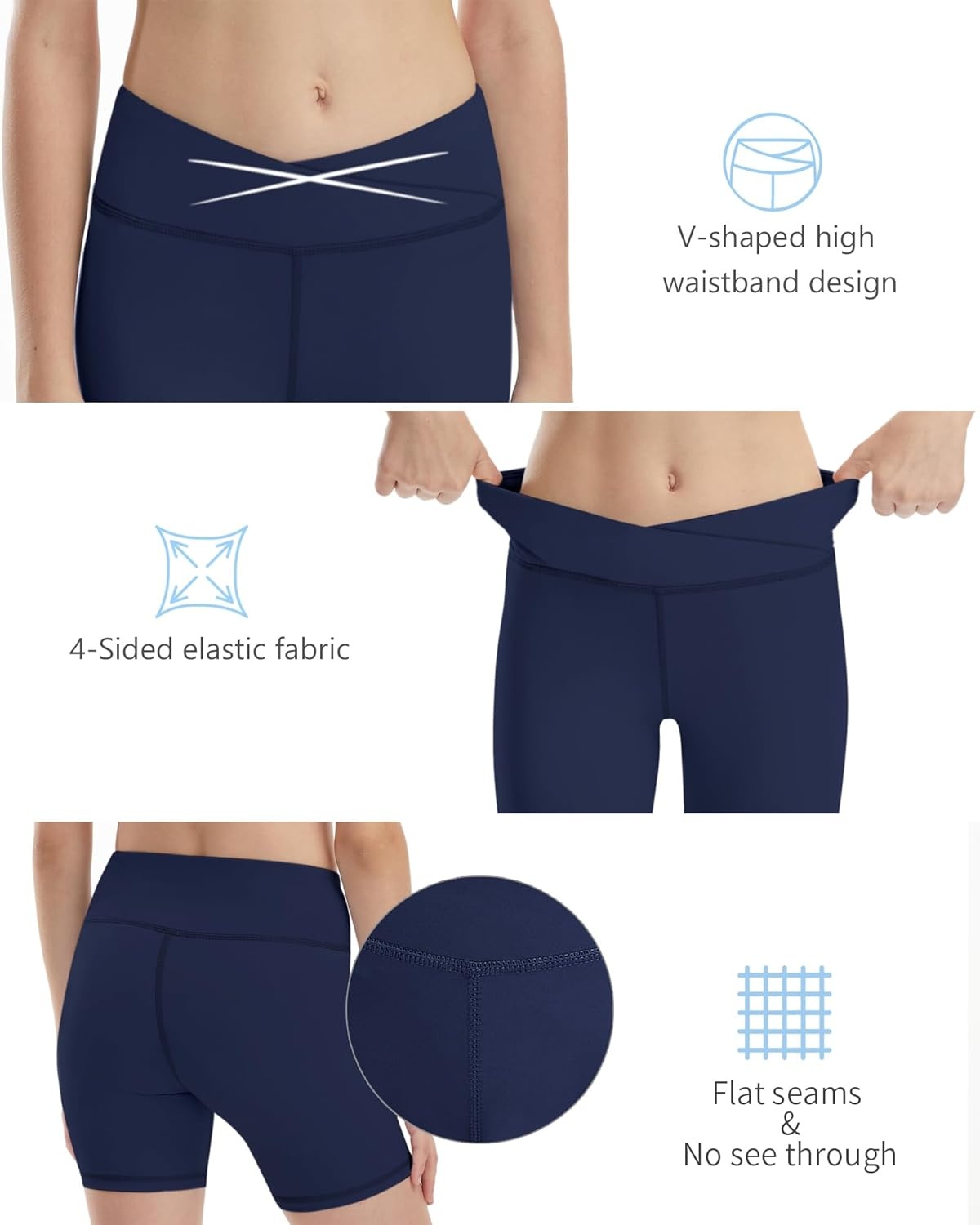 image:imageRunhit Girls Volleyball Shorts 5 Youth Spandex Biker Shorts Kids V Cross Waist Compression Dance Athletic ShortsNavy