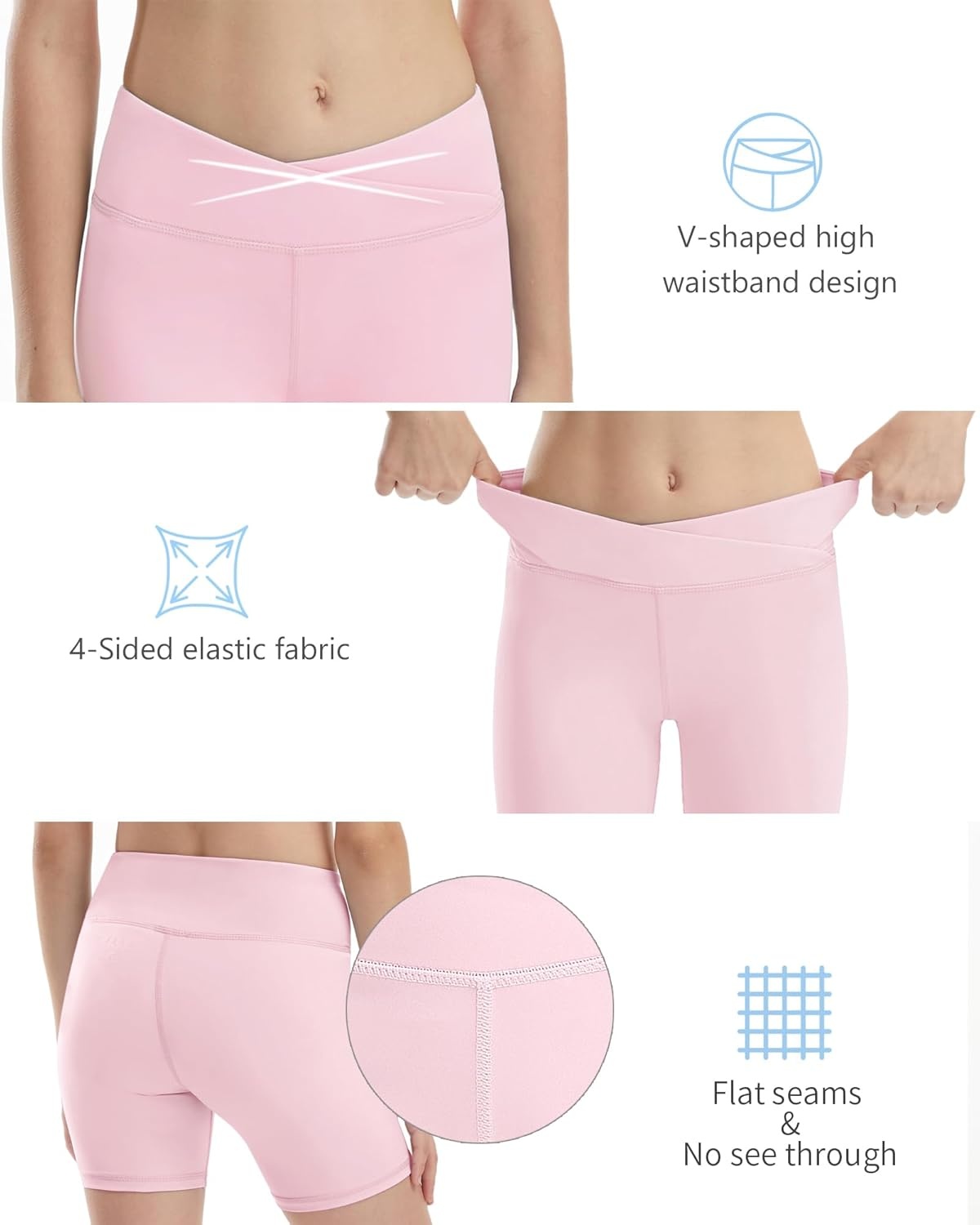image:imageRunhit Girls Volleyball Shorts 5 Youth Spandex Biker Shorts Kids V Cross Waist Compression Dance Athletic ShortsPink