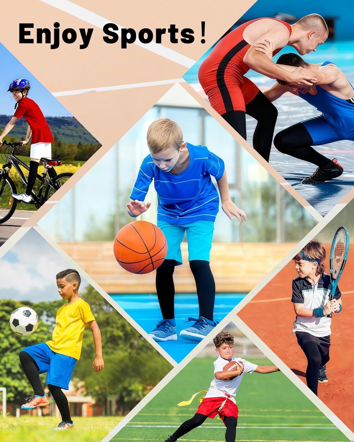 image:imageRunhit Kids Basketball Leg Sleeve Youth Long Compression Leg Sleeves Full Length UV Protection for Soccer Football1 Pairs Black