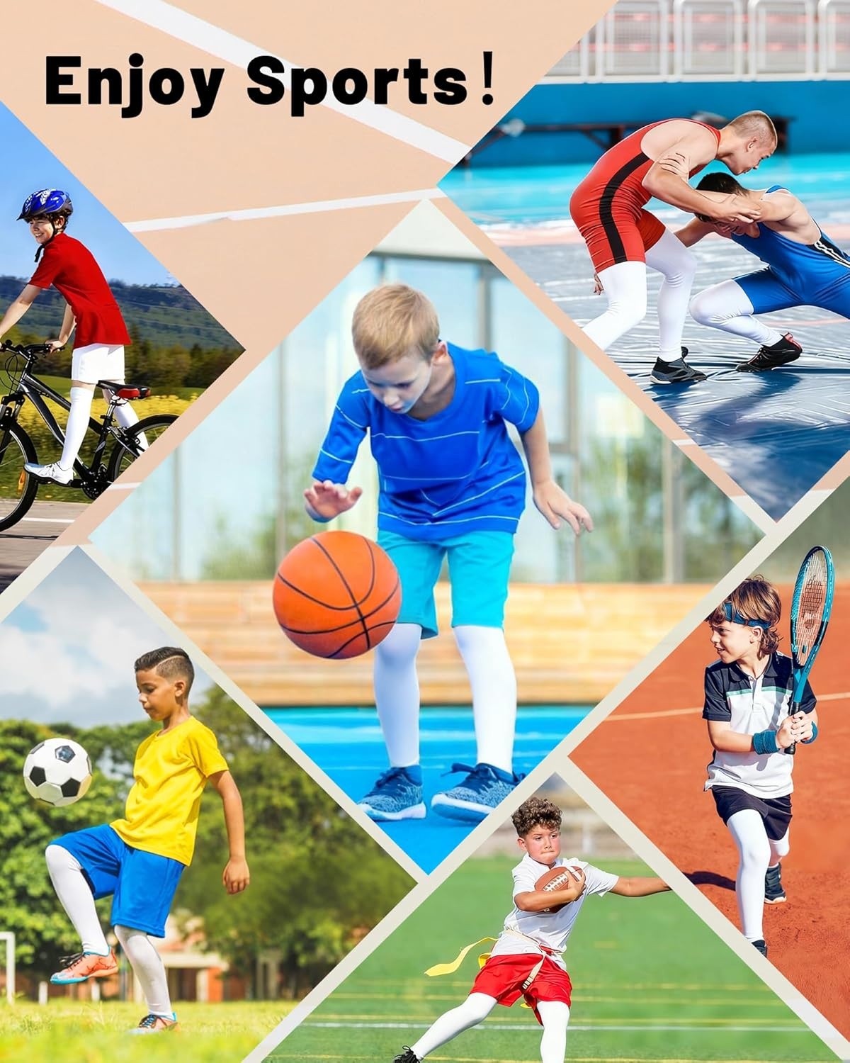 image:imageRunhit Kids Basketball Leg Sleeve Youth Long Compression Leg Sleeves Full Length UV Protection for Soccer Football1 Pairs White