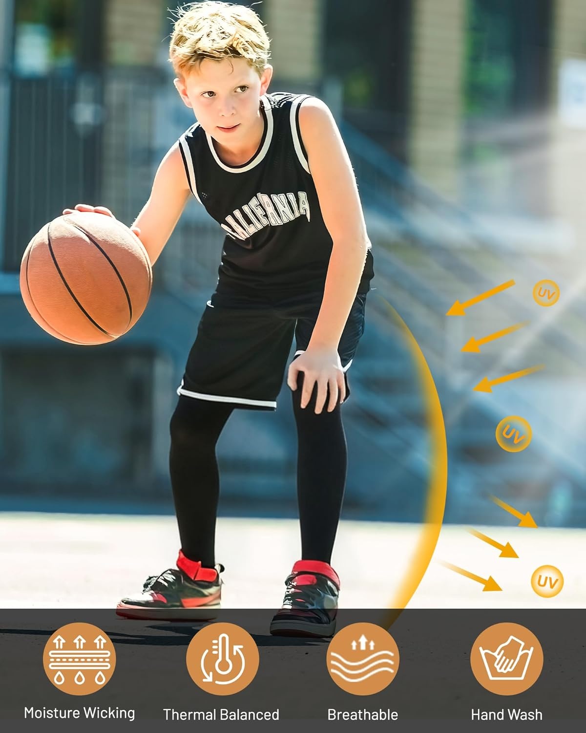 image:imageRunhit Kids Basketball Leg Sleeve Youth Long Compression Leg Sleeves Full Length UV Protection for Soccer Football2 Pairs Whiteblack