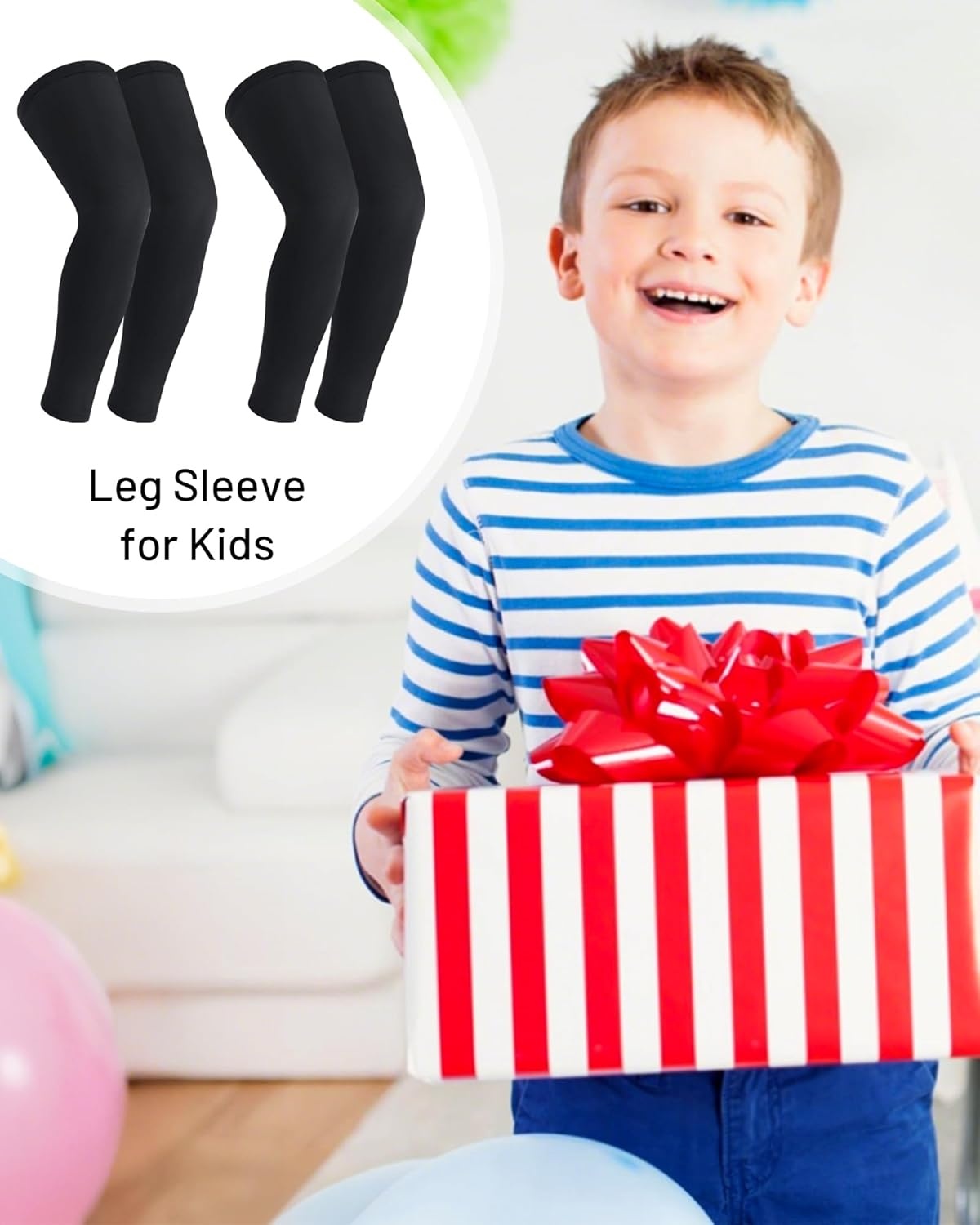 image:imageRunhit Kids Basketball Leg Sleeve Youth Long Compression Leg Sleeves Full Length UV Protection for Soccer Football2 Pairs Whiteblack