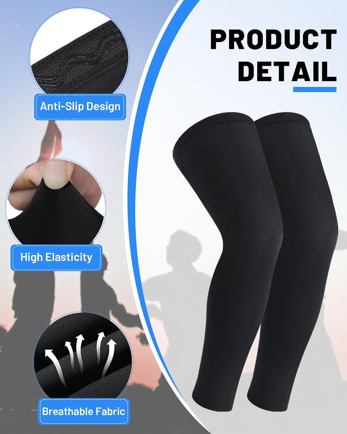 image:imageRunhit Kids Basketball Leg Sleeve Youth Long Compression Leg Sleeves Full Length UV Protection for Soccer Football2 Pairs Whiteblack