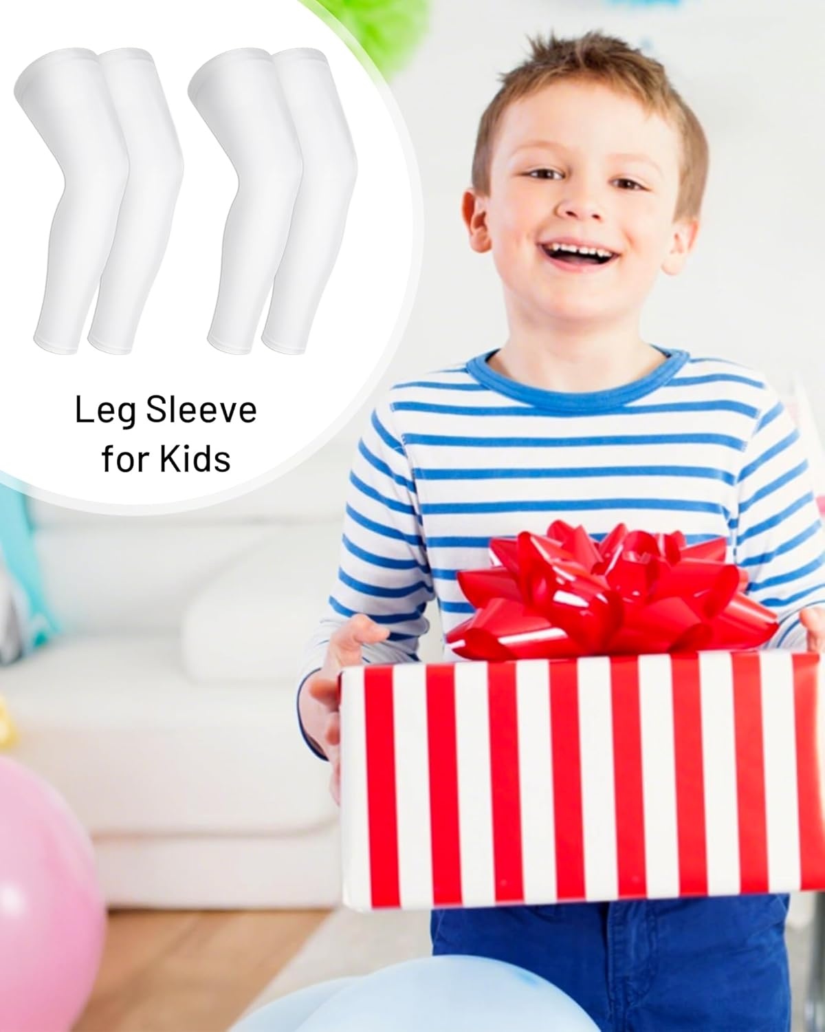 image:imageRunhit Kids Basketball Leg Sleeve Youth Long Compression Leg Sleeves Full Length UV Protection for Soccer Football2 Pairs Whitewhite