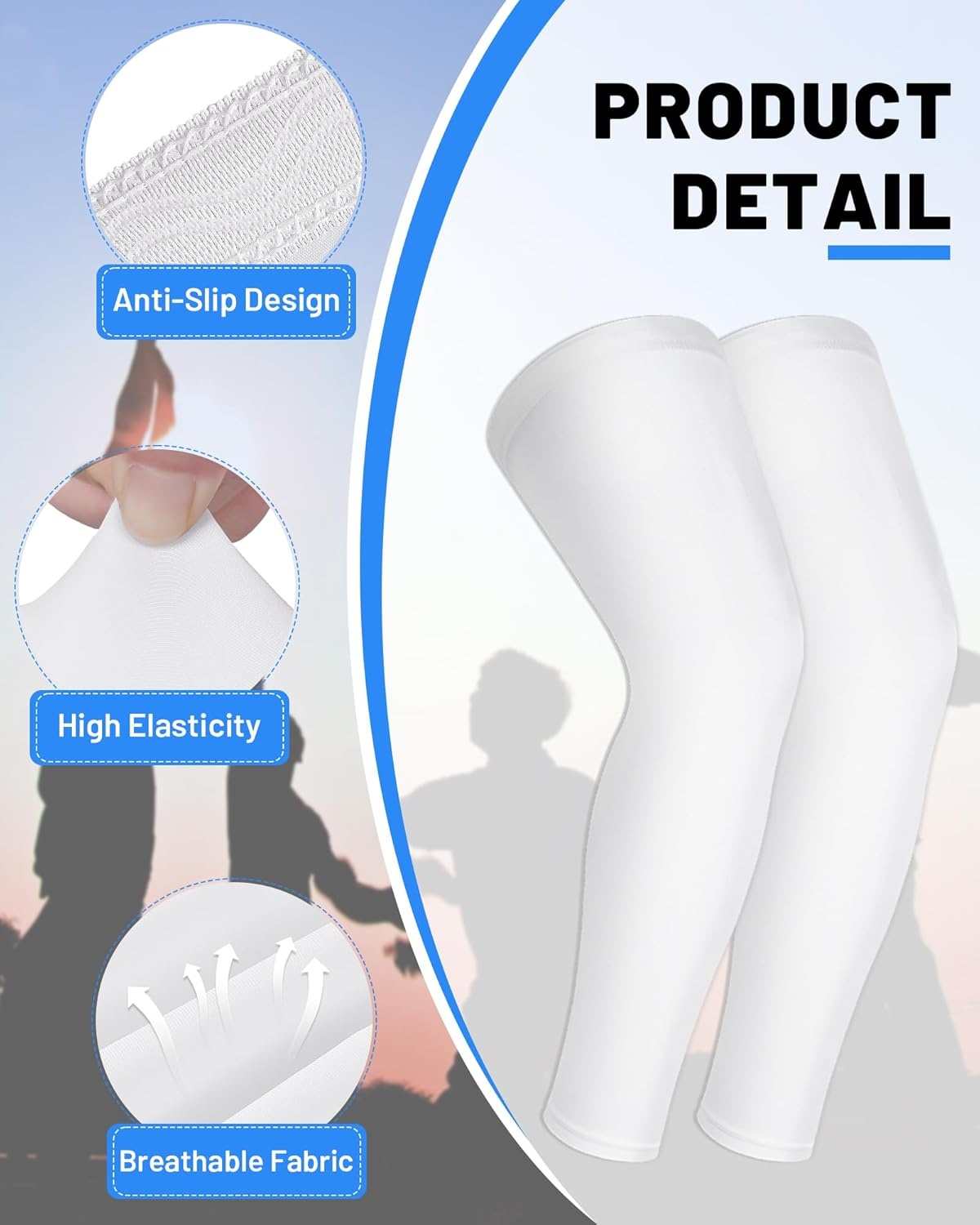 image:imageRunhit Kids Basketball Leg Sleeve Youth Long Compression Leg Sleeves Full Length UV Protection for Soccer Football2 Pairs Whitewhite