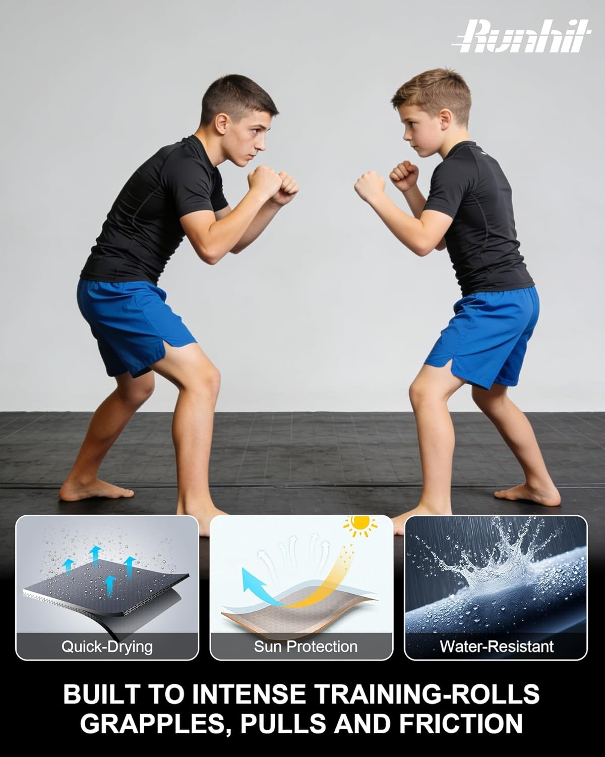 image:imageRunhit Kids MMA BJJ Wrestling Shorts Youth Boys No Gi Grappling Shorts for Boxing Jiu Jitsu Muay Thai TrainingWhite