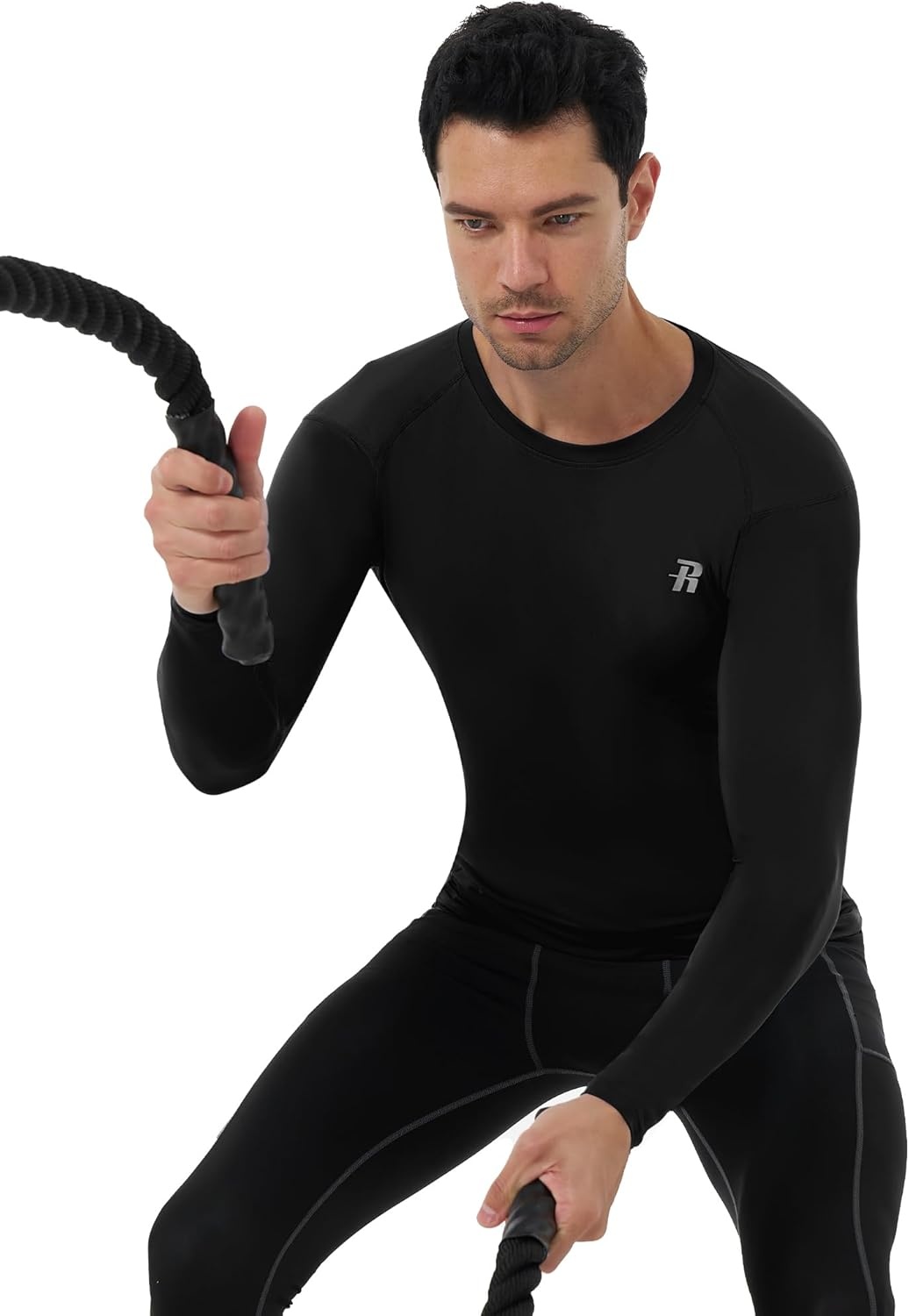image:imageRunhit Long Sleeve Compression Shirts for Men UPF 50 Mens Compression Shirts Running Athletic Workout Base LayerBlack