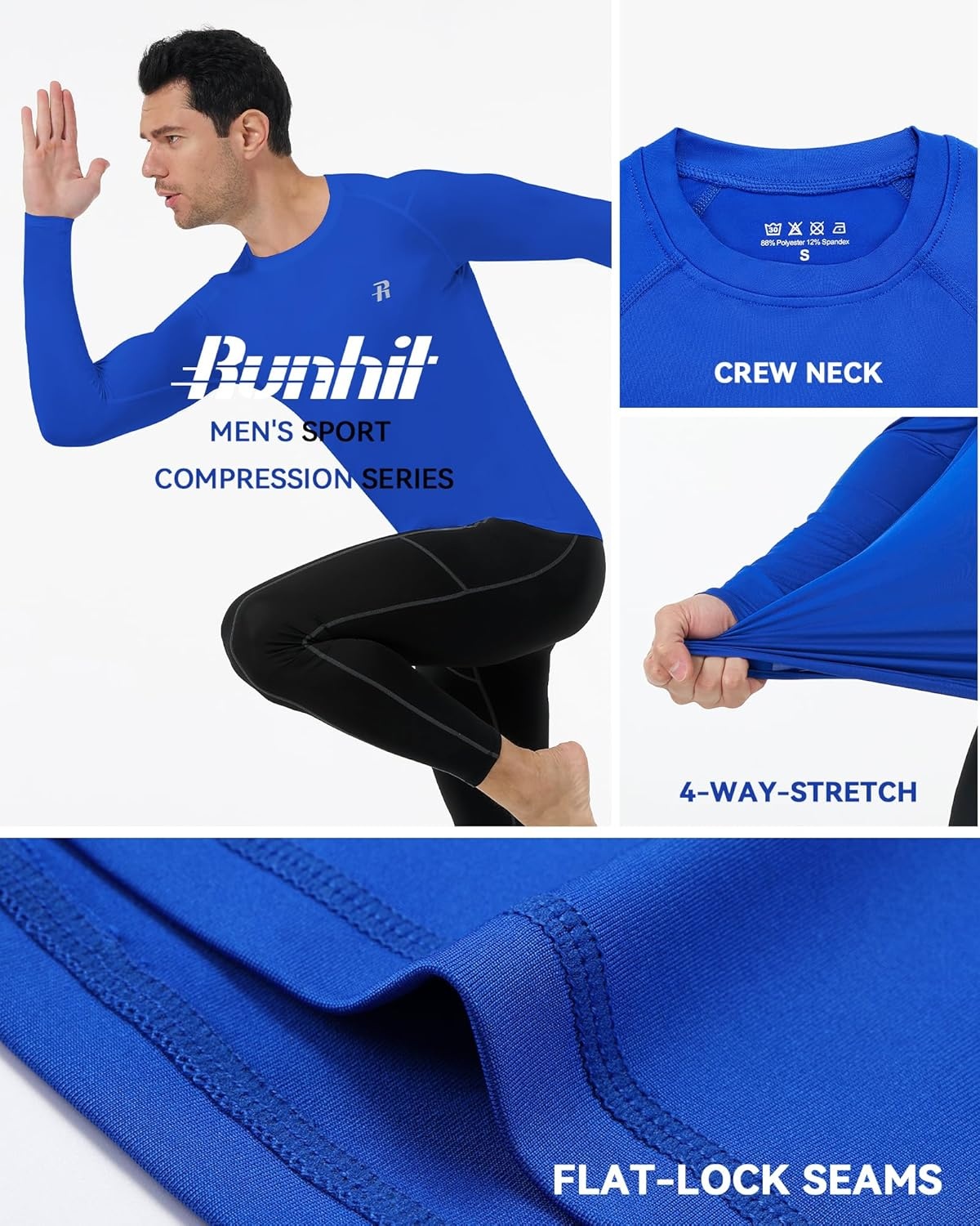 image:imageRunhit Long Sleeve Compression Shirts for Men UPF 50 Mens Compression Shirts Running Athletic Workout Base LayerBlue