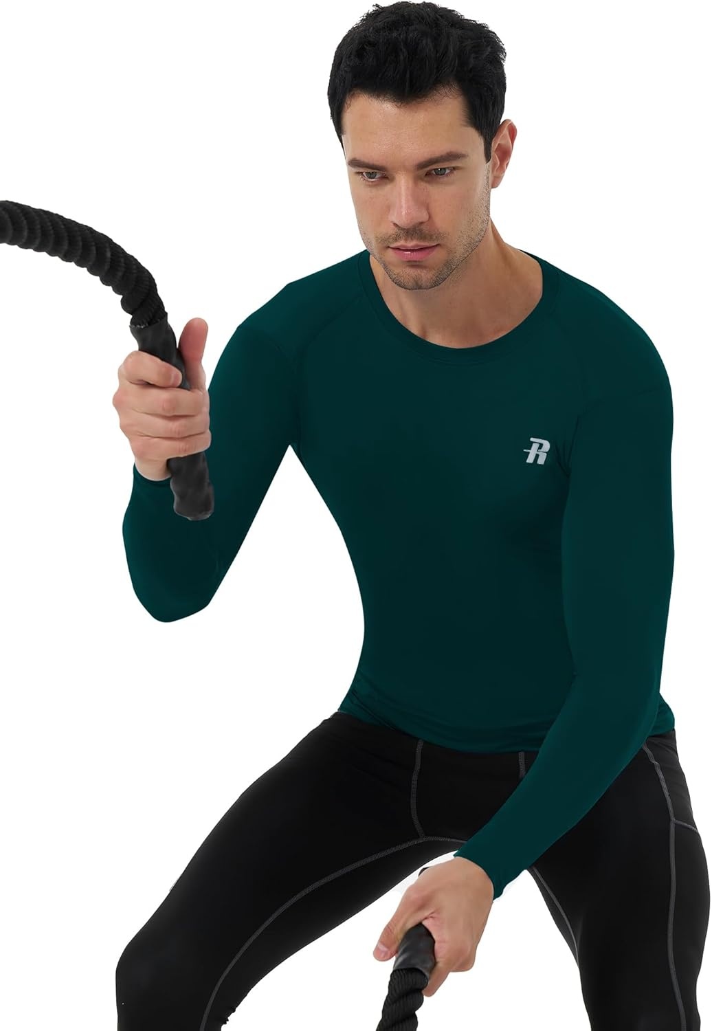 image:imageRunhit Long Sleeve Compression Shirts for Men UPF 50 Mens Compression Shirts Running Athletic Workout Base LayerDrak Green