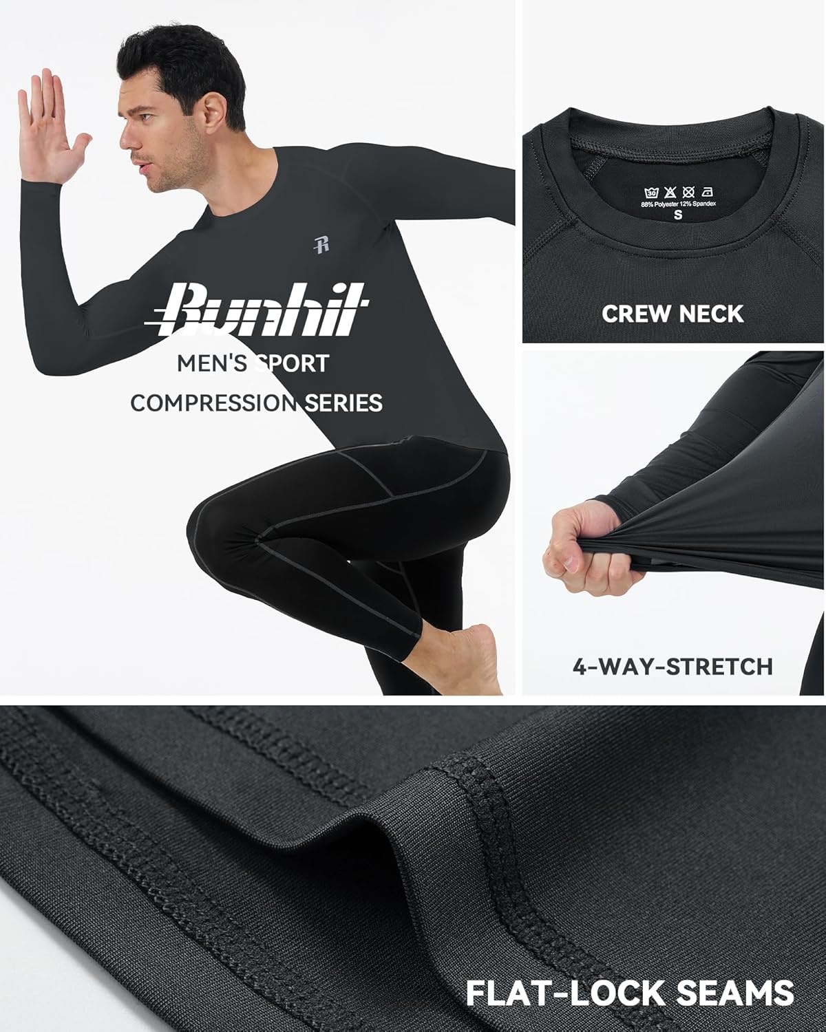 image:imageRunhit Long Sleeve Compression Shirts for Men UPF 50 Mens Compression Shirts Running Athletic Workout Base LayerGray