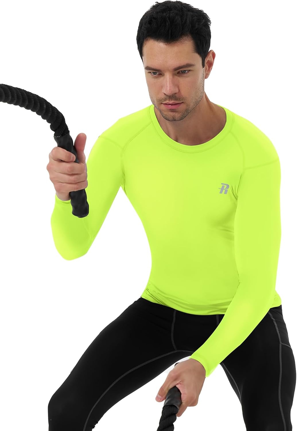 image:imageRunhit Long Sleeve Compression Shirts for Men UPF 50 Mens Compression Shirts Running Athletic Workout Base LayerGreen