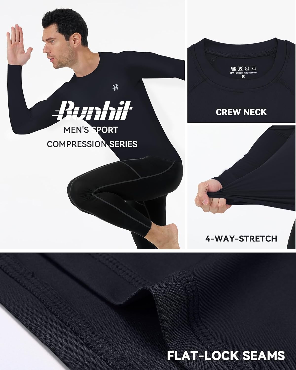 image:imageRunhit Long Sleeve Compression Shirts for Men UPF 50 Mens Compression Shirts Running Athletic Workout Base LayerNavy