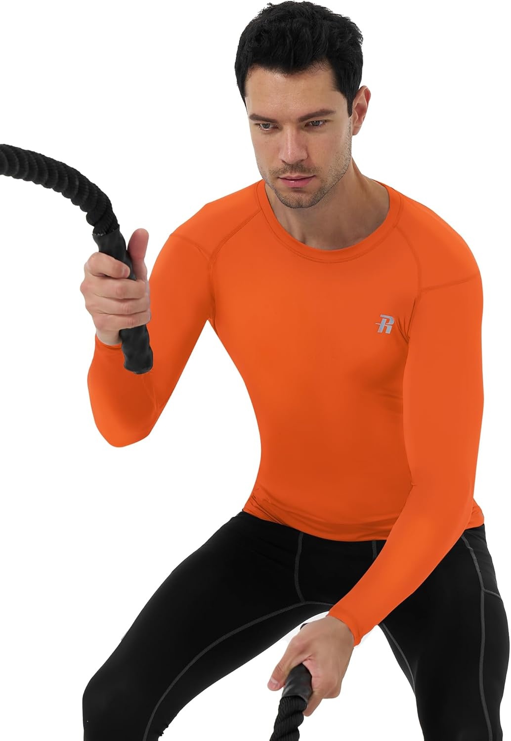 image:imageRunhit Long Sleeve Compression Shirts for Men UPF 50 Mens Compression Shirts Running Athletic Workout Base LayerOrange