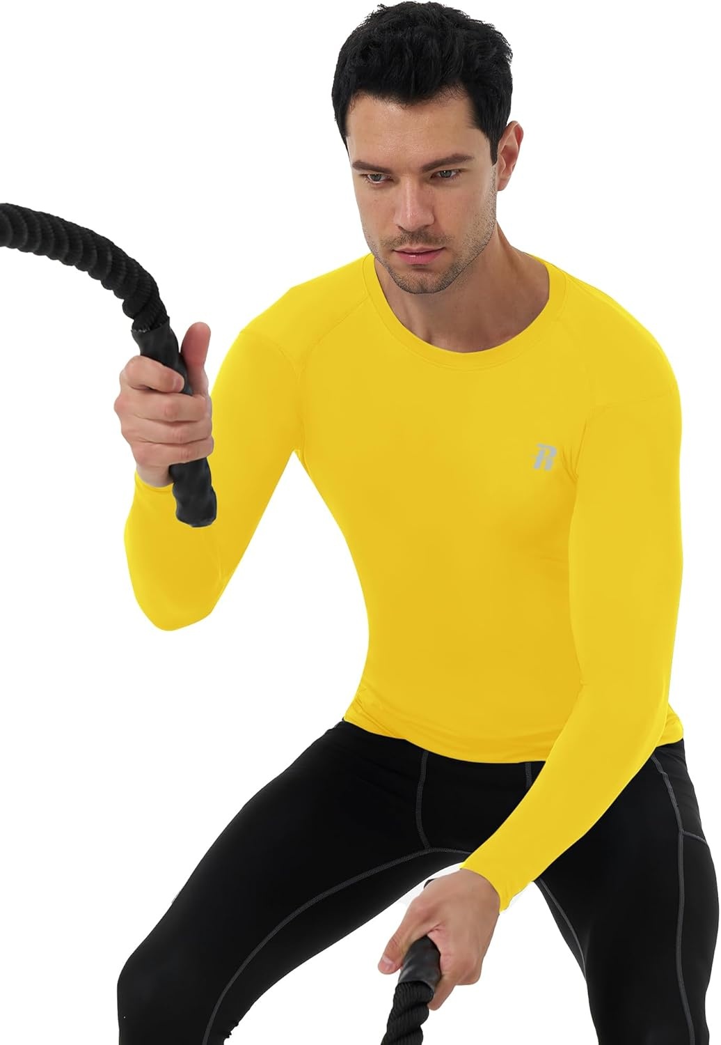 image:imageRunhit Long Sleeve Compression Shirts for Men UPF 50 Mens Compression Shirts Running Athletic Workout Base LayerYellow