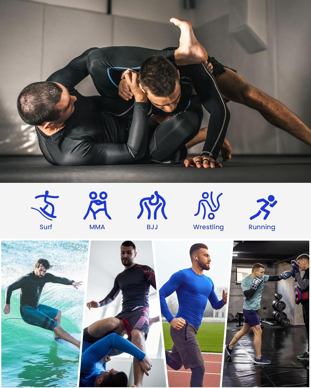 image:imageRunhit Mens BJJ Rash Guard Jiu Jitsu Compression Shirts Long Sleeve for MMA No GI Wrestling Grappling Sports Base LayerGray
