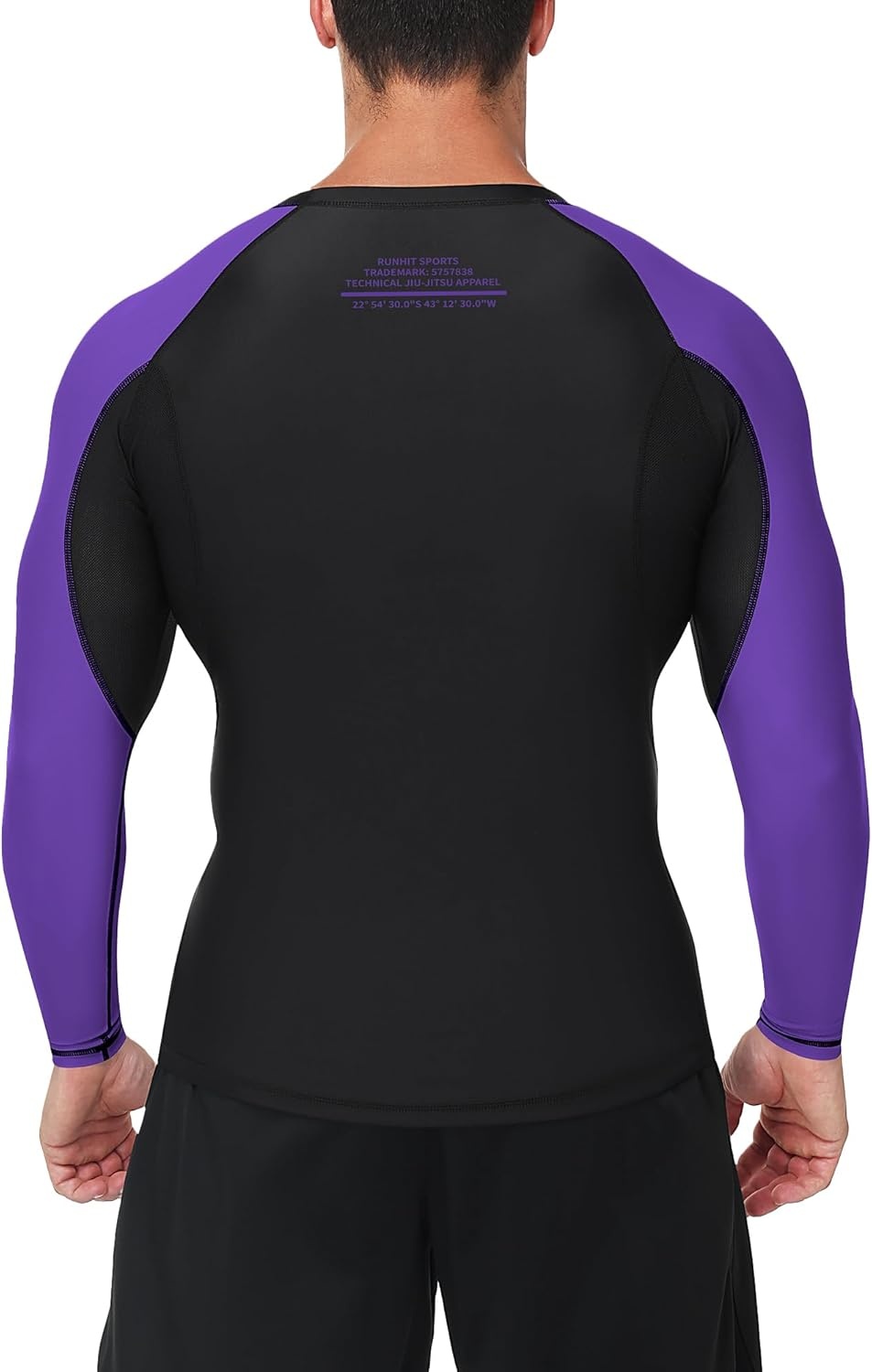 image:imageRunhit Mens BJJ Rash Guard Jiu Jitsu Compression Shirts Long Sleeve for MMA No GI Wrestling Grappling Sports Base LayerPurple