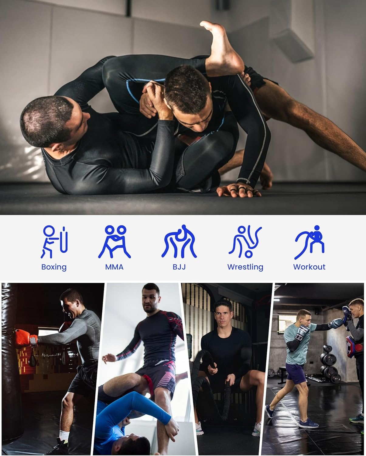 image:imageRunhit Mens BJJ Rash Guard Jiu Jitsu Compression Shirts Long Sleeve for MMA No GI Wrestling Grappling Sports Base LayerRed