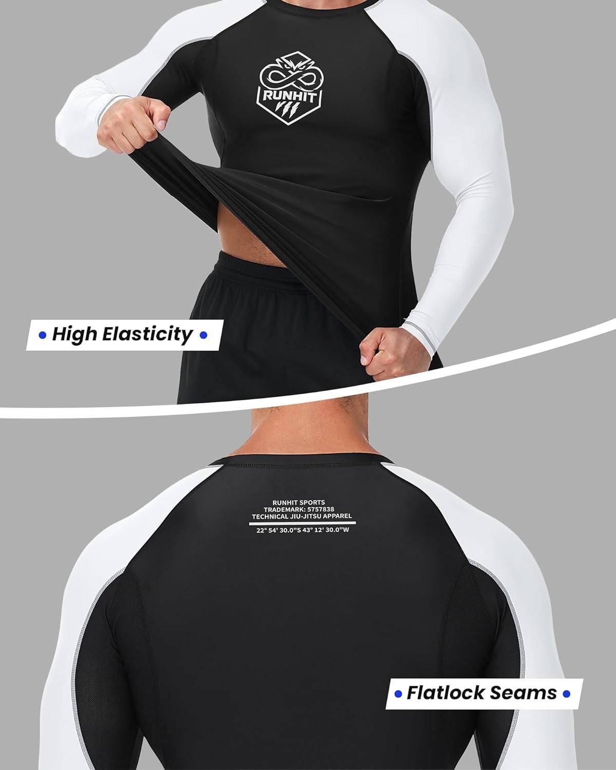 image:imageRunhit Mens BJJ Rash Guard Jiu Jitsu Compression Shirts Long Sleeve for MMA No GI Wrestling Grappling Sports Base LayerWhite