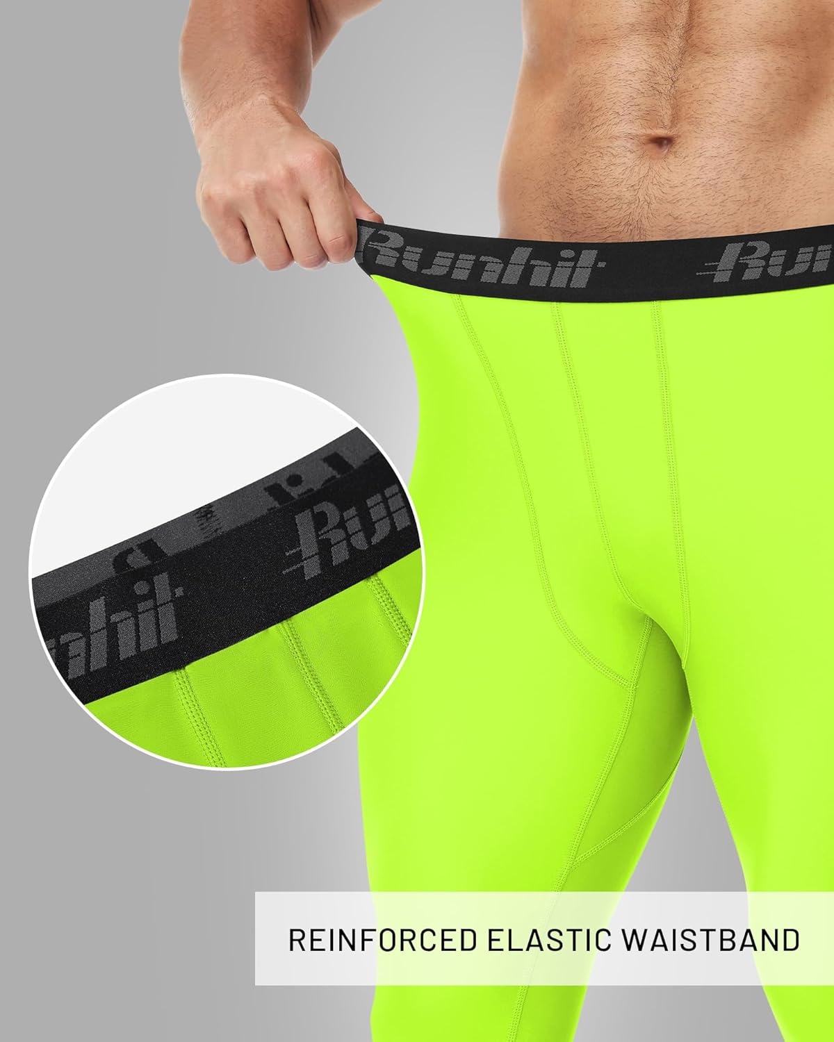 image:imageRunhit Mens BJJ Rash Guard Jiu Jitsu Compression Spats Pants No Gi MMA Leggings Martial Arts Sports Tights Base LayerNeon Green