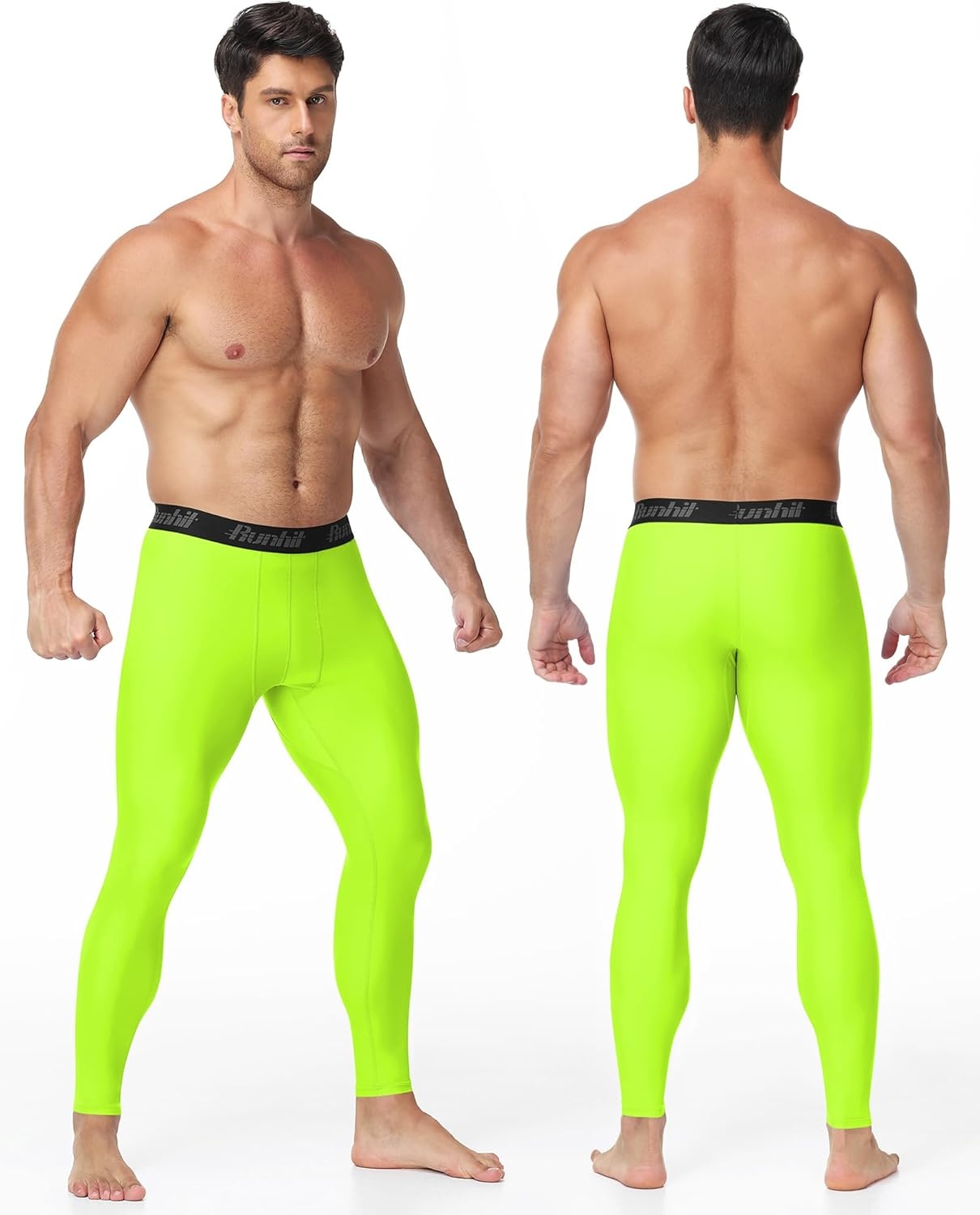 image:imageRunhit Mens BJJ Rash Guard Jiu Jitsu Compression Spats Pants No Gi MMA Leggings Martial Arts Sports Tights Base LayerNeon Green