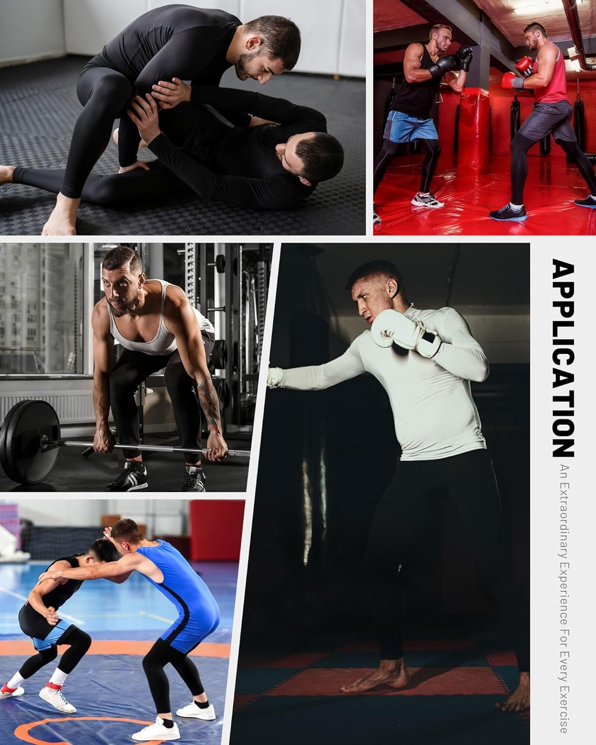 image:imageRunhit Mens BJJ Rash Guard Jiu Jitsu Compression Spats Pants No Gi MMA Leggings Martial Arts Sports Tights Base LayerWhite