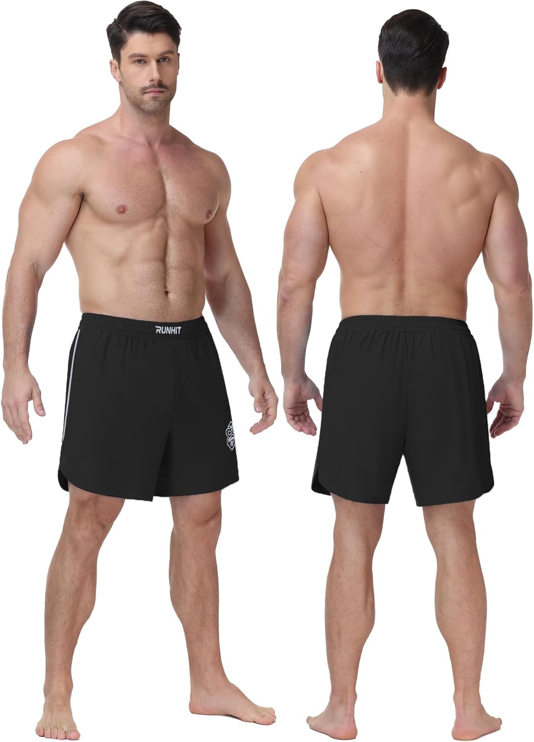 image:imageRunhit Mens BJJ Shorts MMA Fight Shorts for Wrestling Boxing No Gi Jiu Jitsu Muay Thai Training Grappling FightingBlack