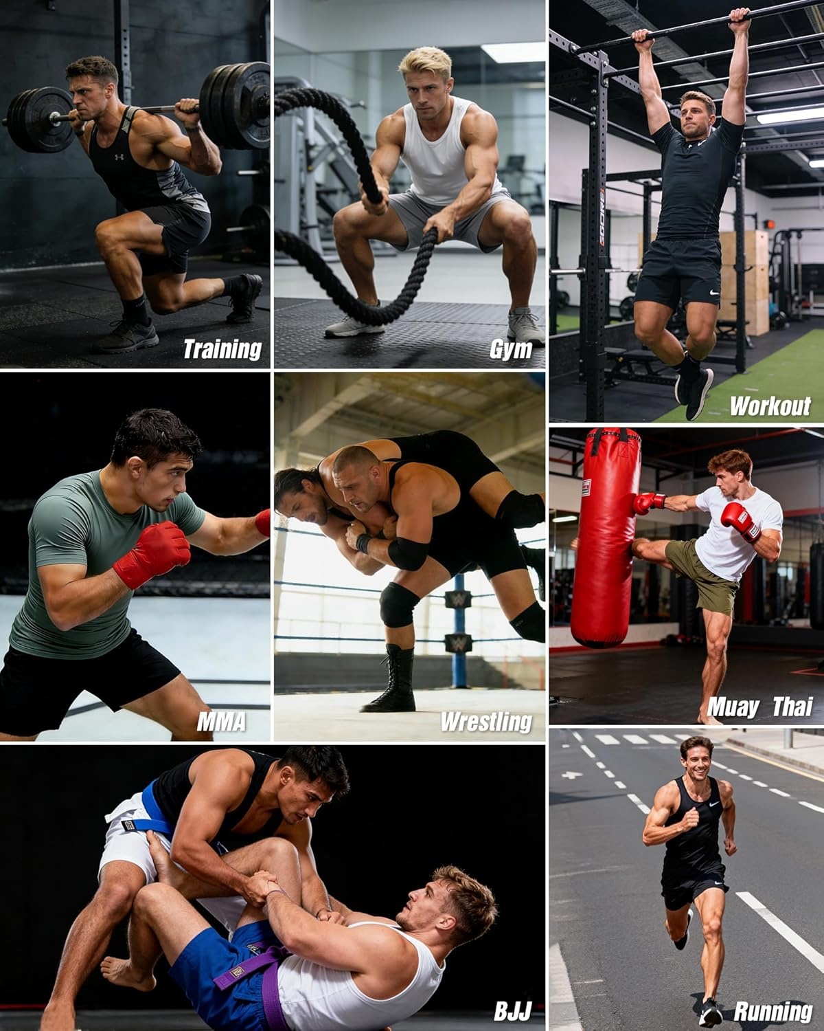 image:imageRunhit Mens BJJ Shorts MMA Fight Shorts for Wrestling Boxing No Gi Jiu Jitsu Muay Thai Training Grappling FightingBlue