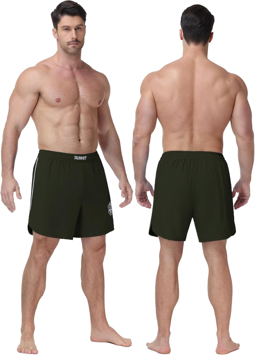 image:imageRunhit Mens BJJ Shorts MMA Fight Shorts for Wrestling Boxing No Gi Jiu Jitsu Muay Thai Training Grappling FightingGreen