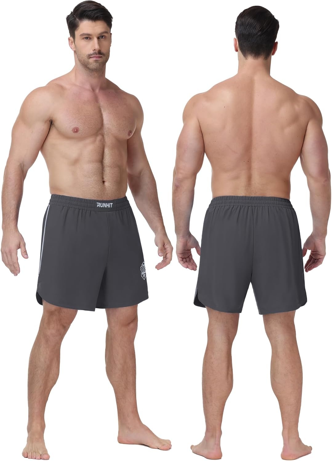 image:imageRunhit Mens BJJ Shorts MMA Fight Shorts for Wrestling Boxing No Gi Jiu Jitsu Muay Thai Training Grappling FightingGrey