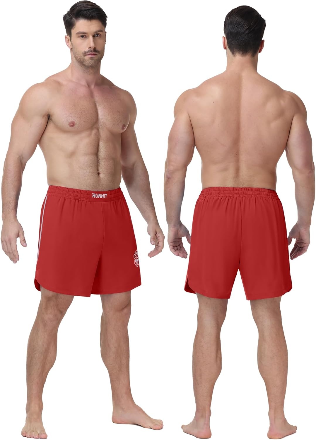 image:imageRunhit Mens BJJ Shorts MMA Fight Shorts for Wrestling Boxing No Gi Jiu Jitsu Muay Thai Training Grappling FightingRed