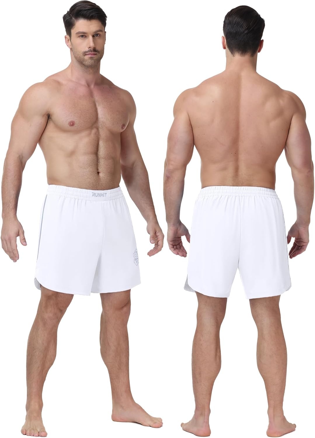 image:imageRunhit Mens BJJ Shorts MMA Fight Shorts for Wrestling Boxing No Gi Jiu Jitsu Muay Thai Training Grappling FightingWhite