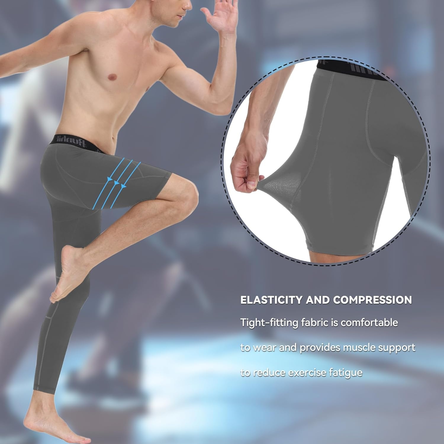 image:imageRunhit Mens Basketball One Leg Compression Tights Full Length Single Leg Compression Pants Sports Base Layer UnderwearBlackgrayright Long