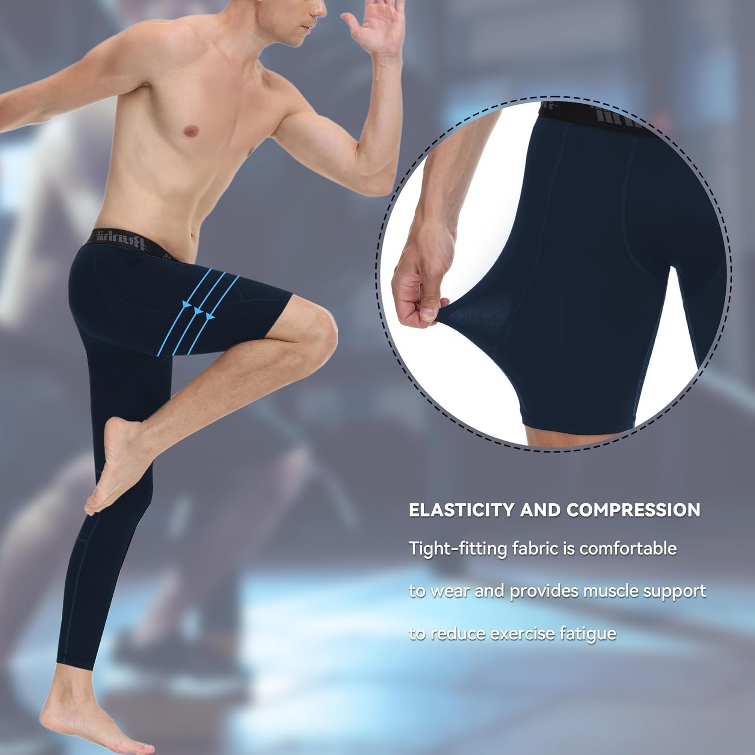 image:imageRunhit Mens Basketball One Leg Compression Tights Full Length Single Leg Compression Pants Sports Base Layer UnderwearBlacknavyleft Long