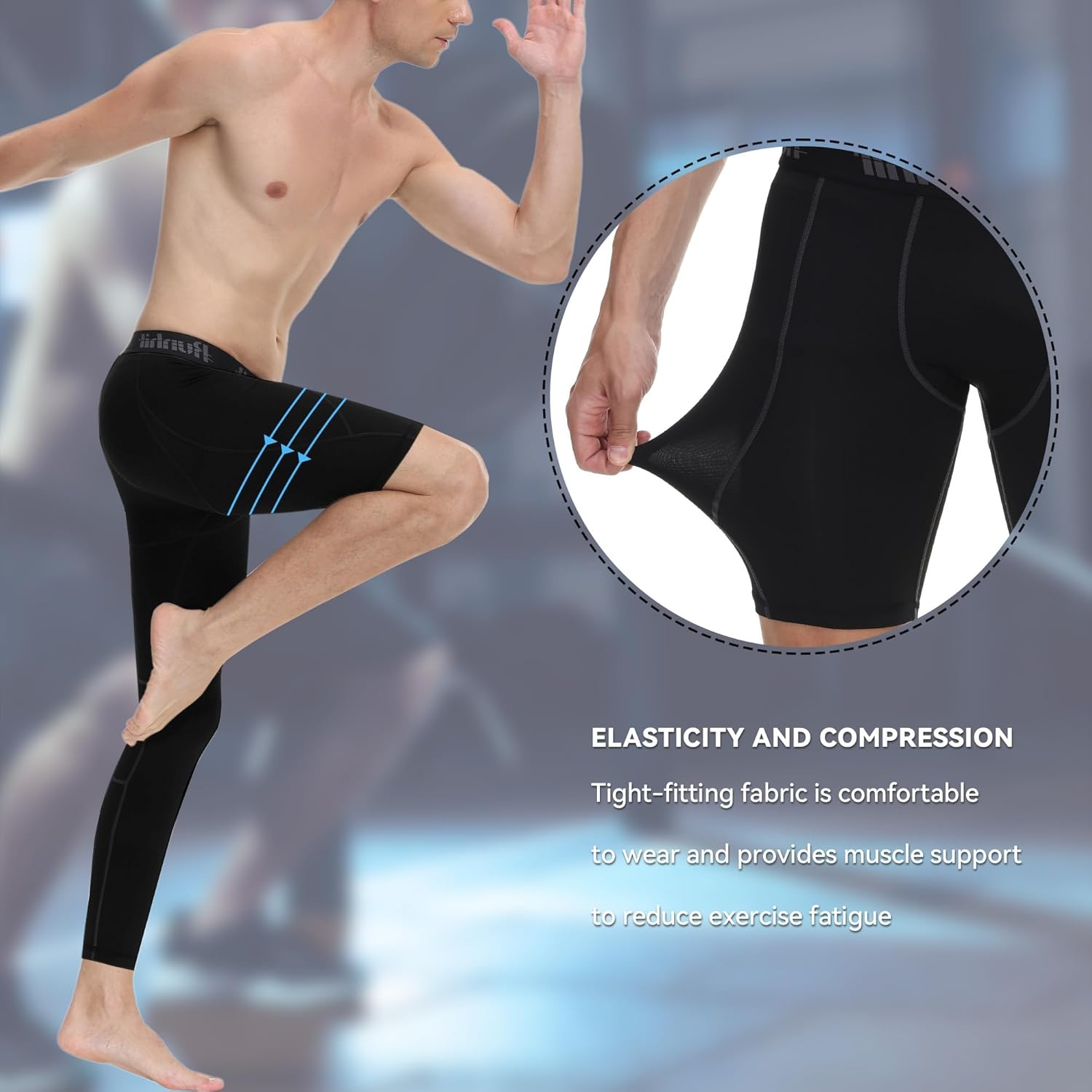 image:imageRunhit Mens Basketball One Leg Compression Tights Full Length Single Leg Compression Pants Sports Base Layer UnderwearBlackright Long