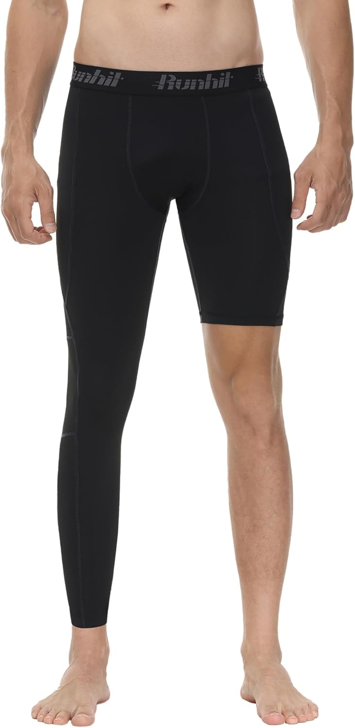 image:imageRunhit Mens Basketball One Leg Compression Tights Full Length Single Leg Compression Pants Sports Base Layer UnderwearBlackwhiteright Long
