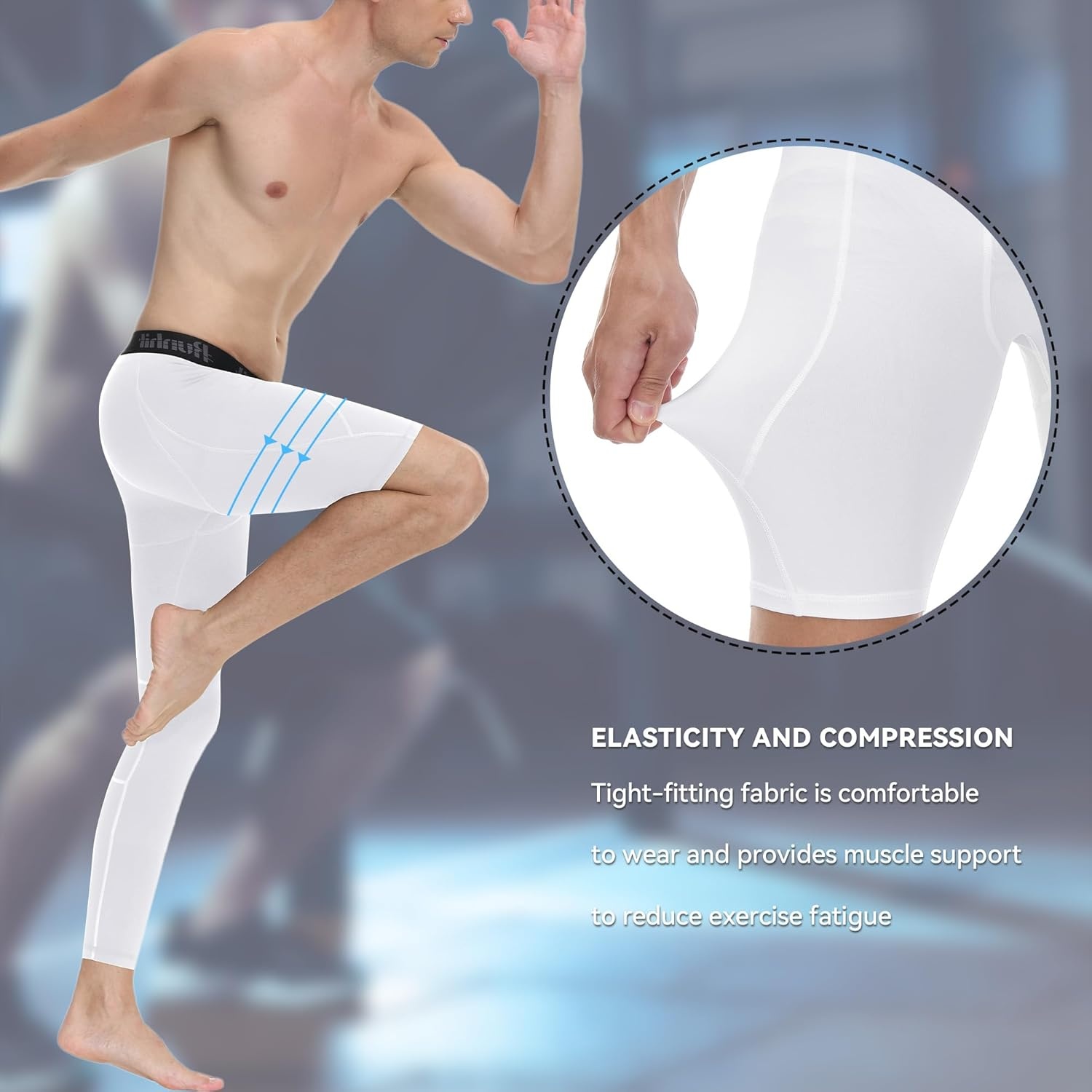 image:imageRunhit Mens Basketball One Leg Compression Tights Full Length Single Leg Compression Pants Sports Base Layer UnderwearWhiteleft Long