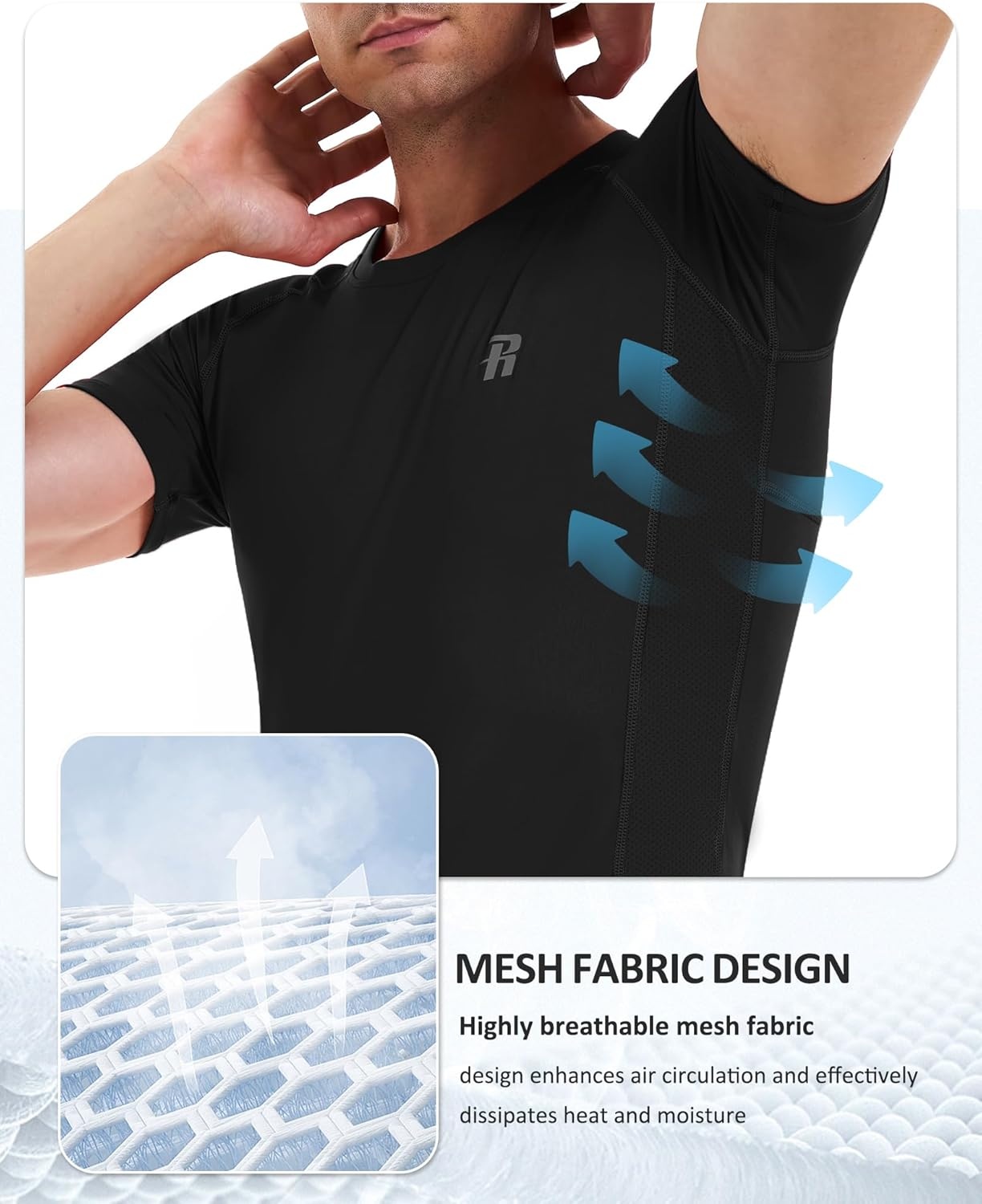 image:imageRunhit Mens Compression Shirts Short Sleeve Athletic T Shirt Cool Dry Workout Tops Sports Base Layer Undershirt3 PackblackBlackBlack