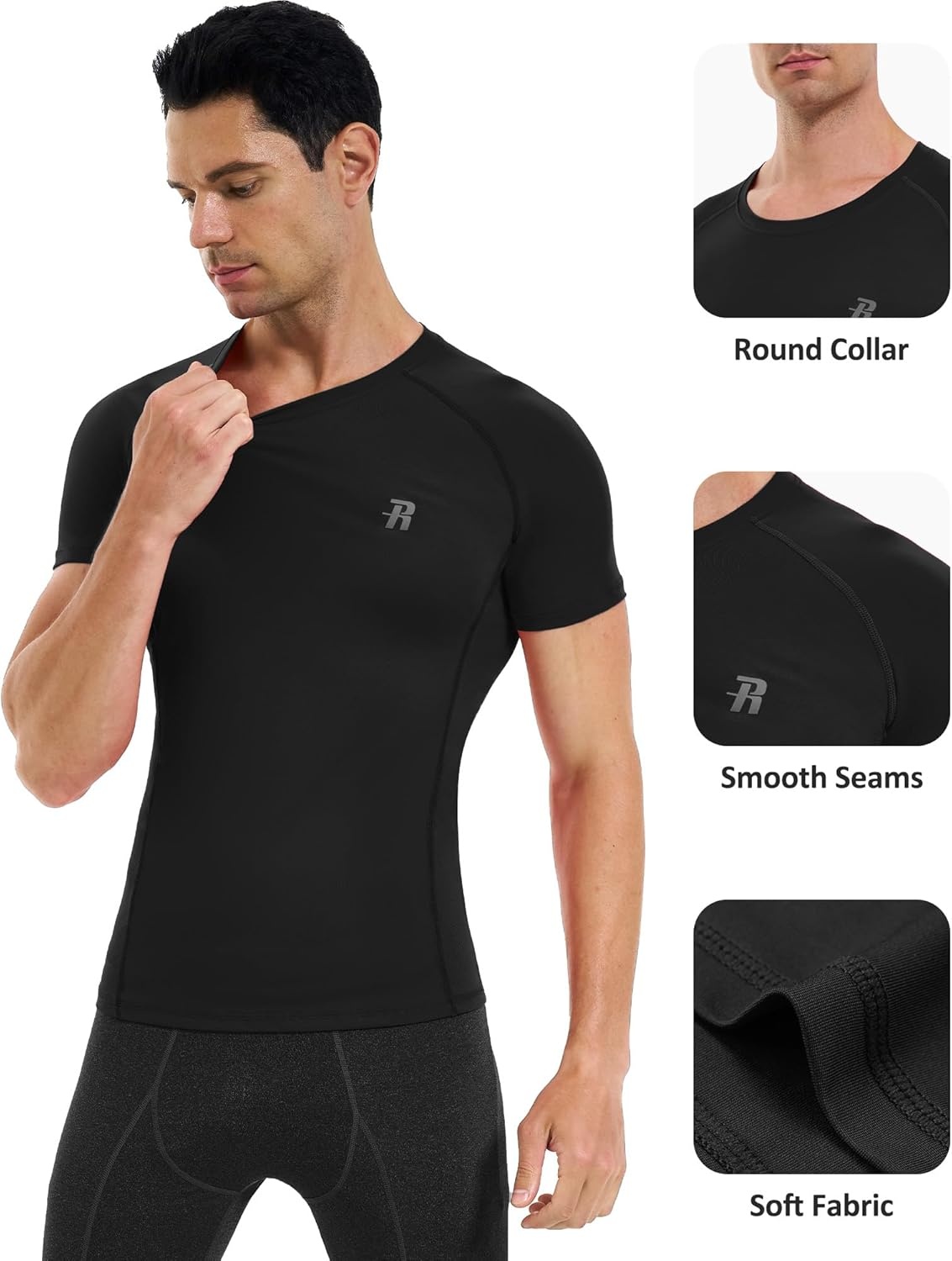image:imageRunhit Mens Compression Shirts Short Sleeve Athletic T Shirt Cool Dry Workout Tops Sports Base Layer Undershirt3 PackblackBlackBlack