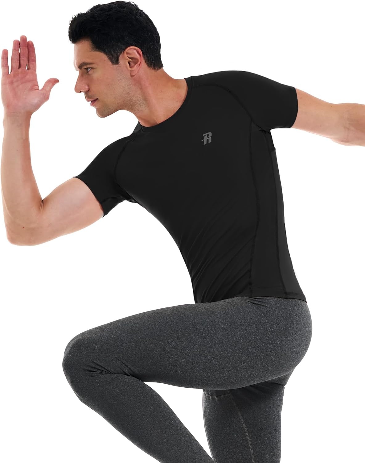 image:imageRunhit Mens Compression Shirts Short Sleeve Athletic T Shirt Cool Dry Workout Tops Sports Base Layer Undershirt3 PackblackBlackBlack