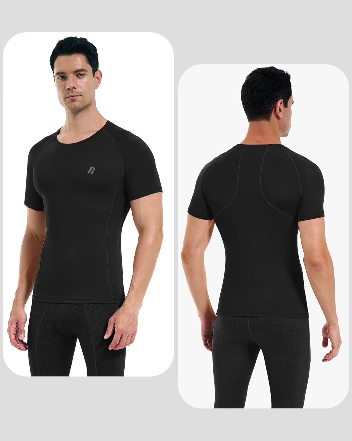 image:imageRunhit Mens Compression Shirts Short Sleeve Athletic T Shirt Cool Dry Workout Tops Sports Base Layer Undershirt3 PackblackBlackBlack