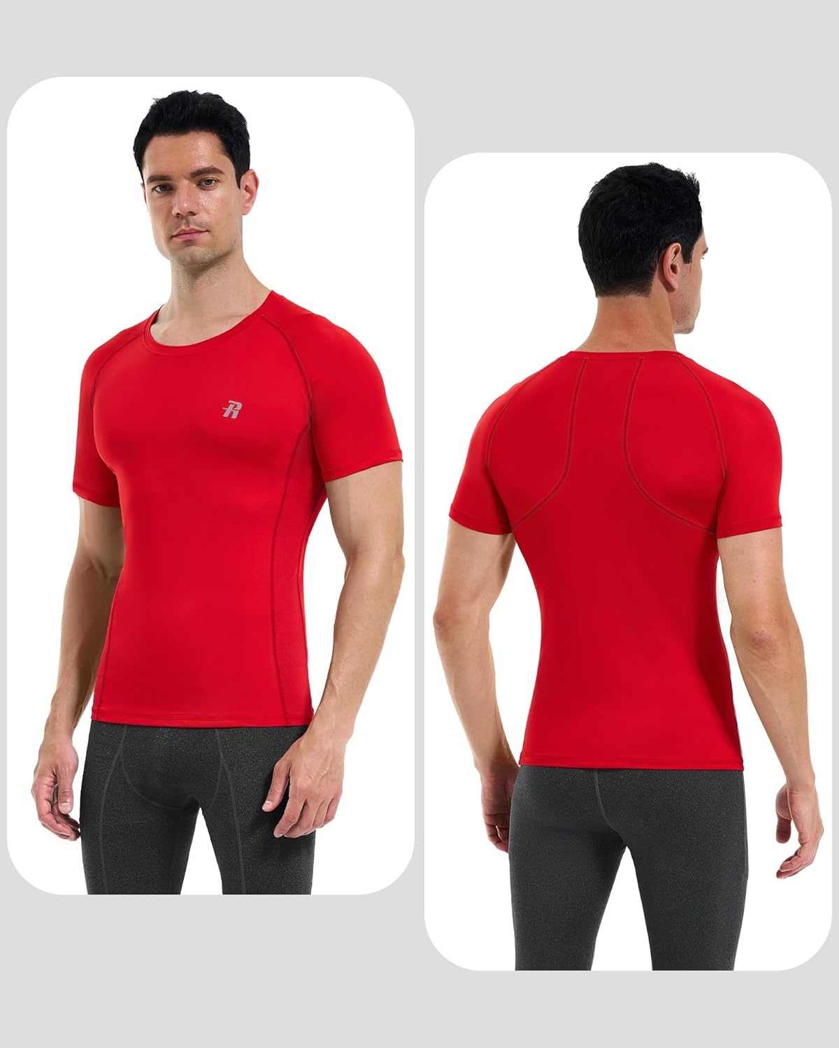 image:imageRunhit Mens Compression Shirts Short Sleeve Athletic T Shirt Cool Dry Workout Tops Sports Base Layer Undershirt3 PackblackGreyRed