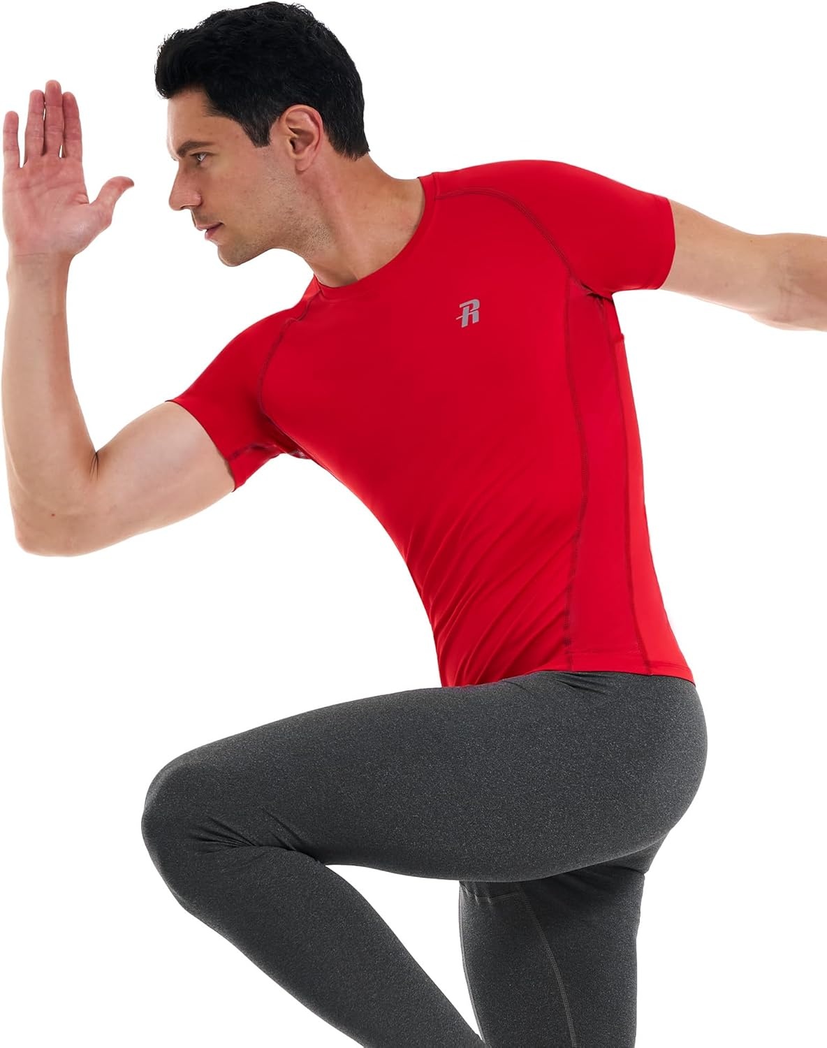 image:imageRunhit Mens Compression Shirts Short Sleeve Athletic T Shirt Cool Dry Workout Tops Sports Base Layer Undershirt3 PackblackGreyRed