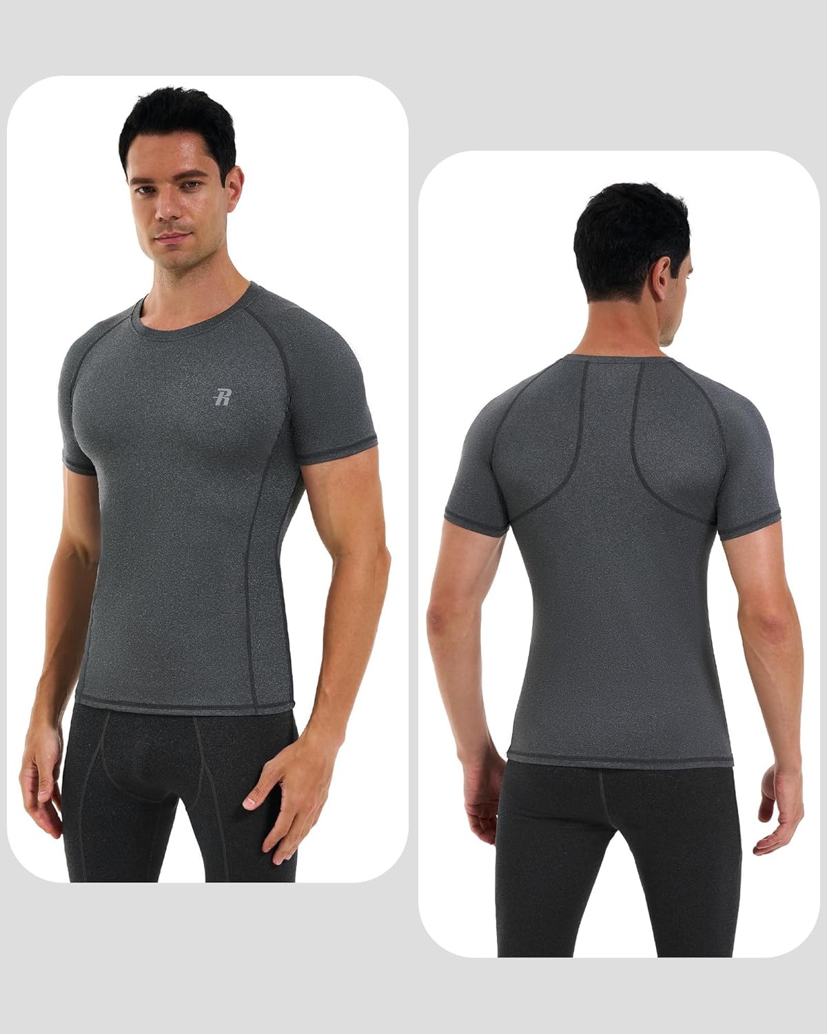 image:imageRunhit Mens Compression Shirts Short Sleeve Athletic T Shirt Cool Dry Workout Tops Sports Base Layer Undershirt3 PackblackWhiteGrey